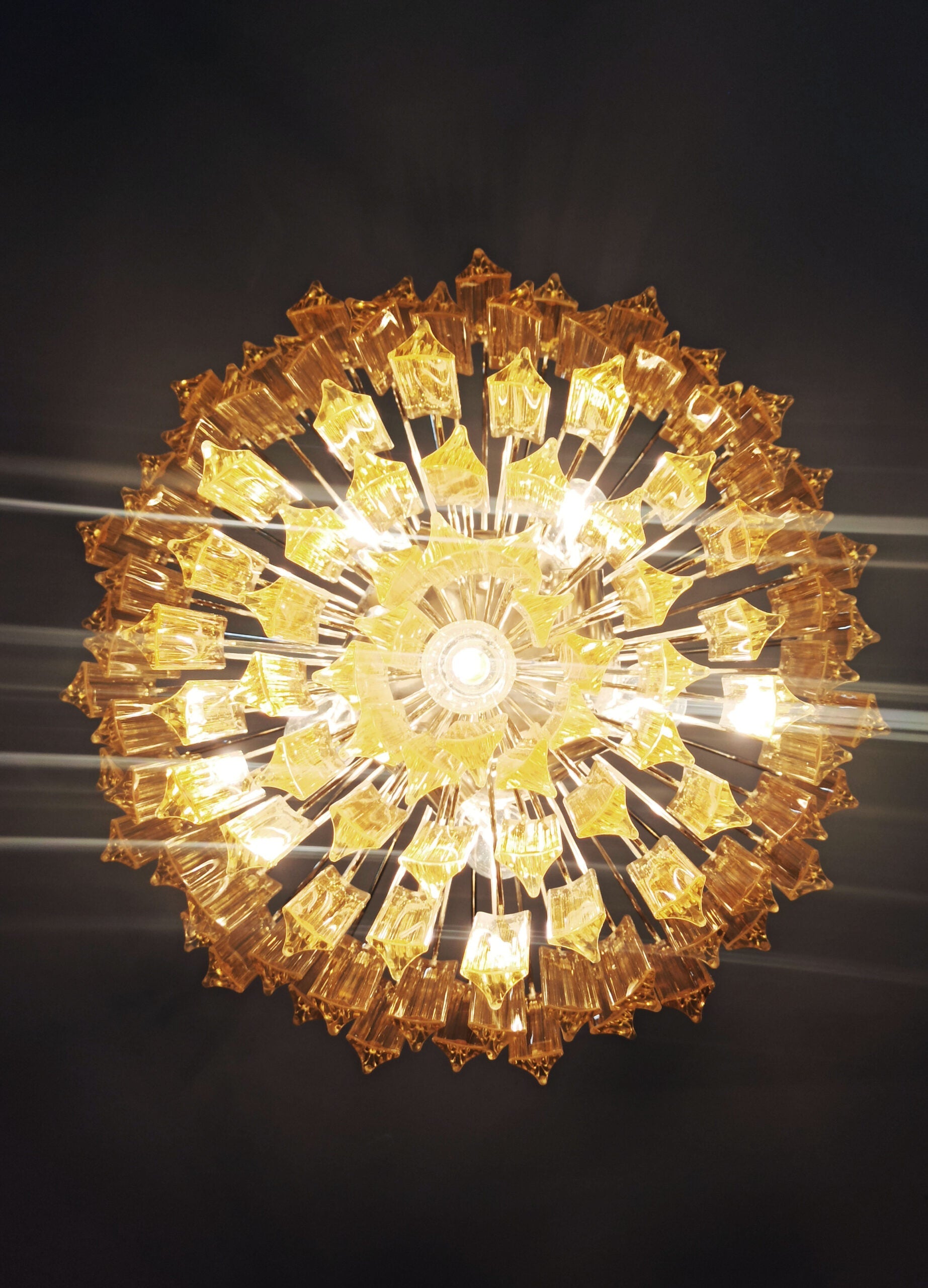 Mid-Century Murano Chandelier | Punto di Luce |  107 Clear and Yellow Prism Glasses