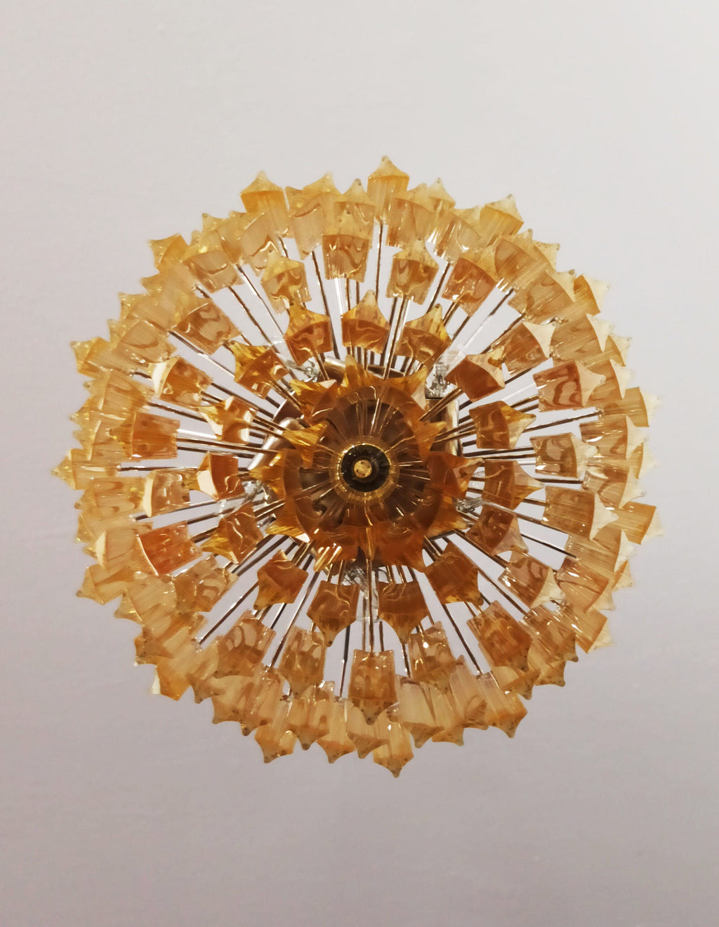 Mid-Century Murano Chandelier | Punto di Luce |  107 Clear and Yellow Prism Glasses