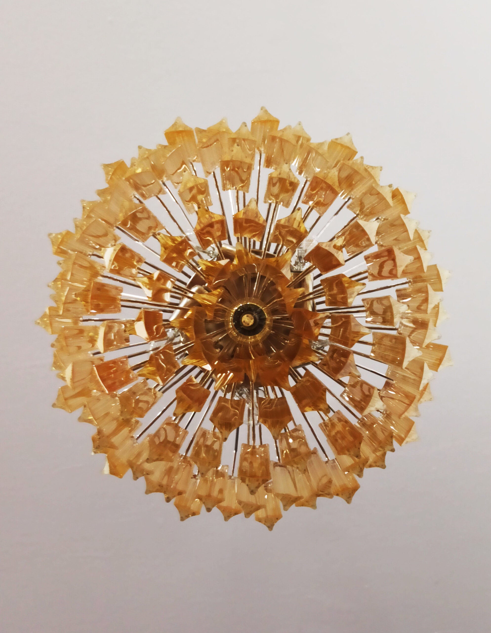 Mid-Century Murano Chandelier | Punto di Luce |  107 Clear and Yellow Prism Glasses