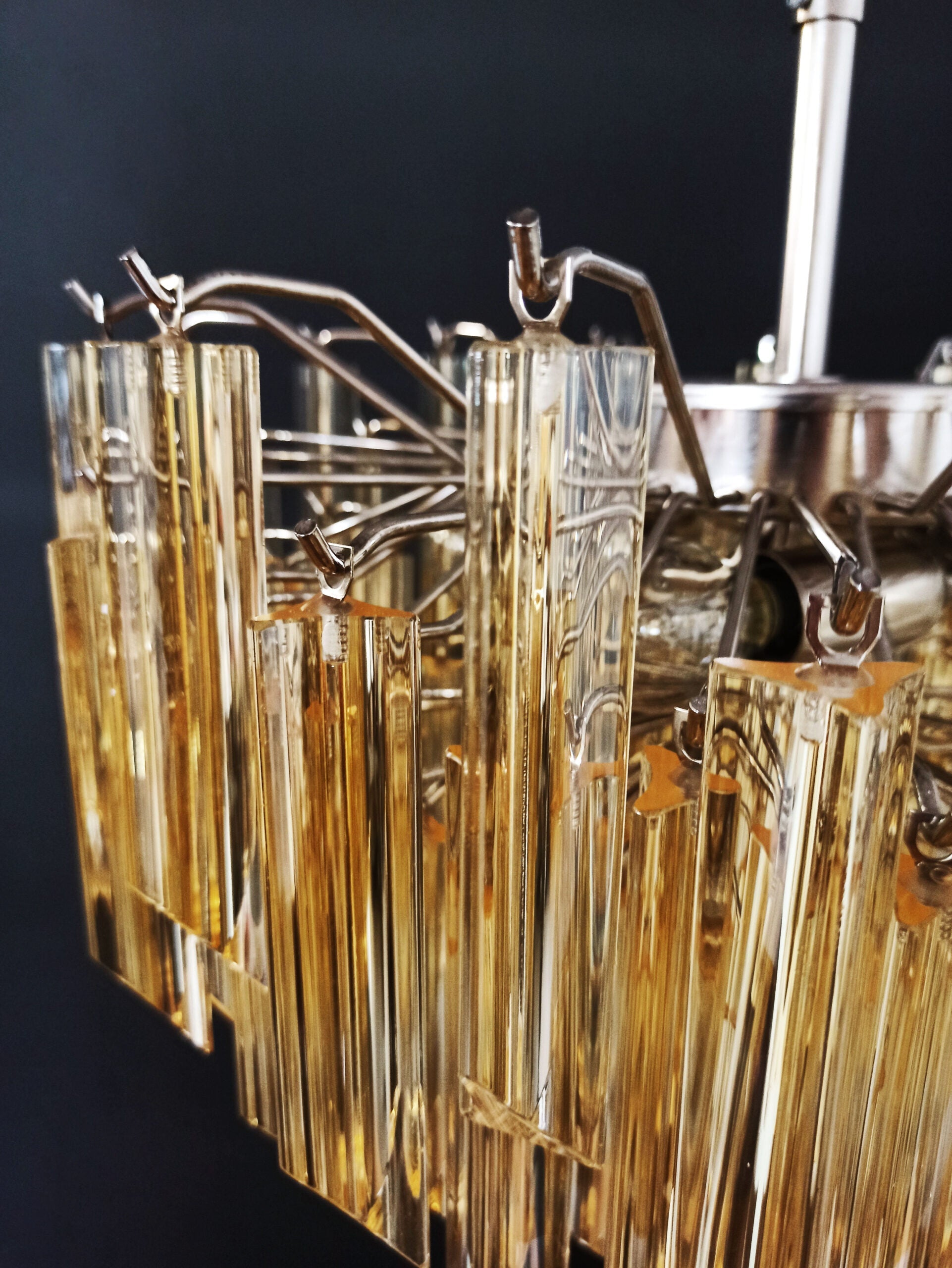 Mid-Century Murano Chandelier | Punto di Luce |  107 Clear and Yellow Prism Glasses