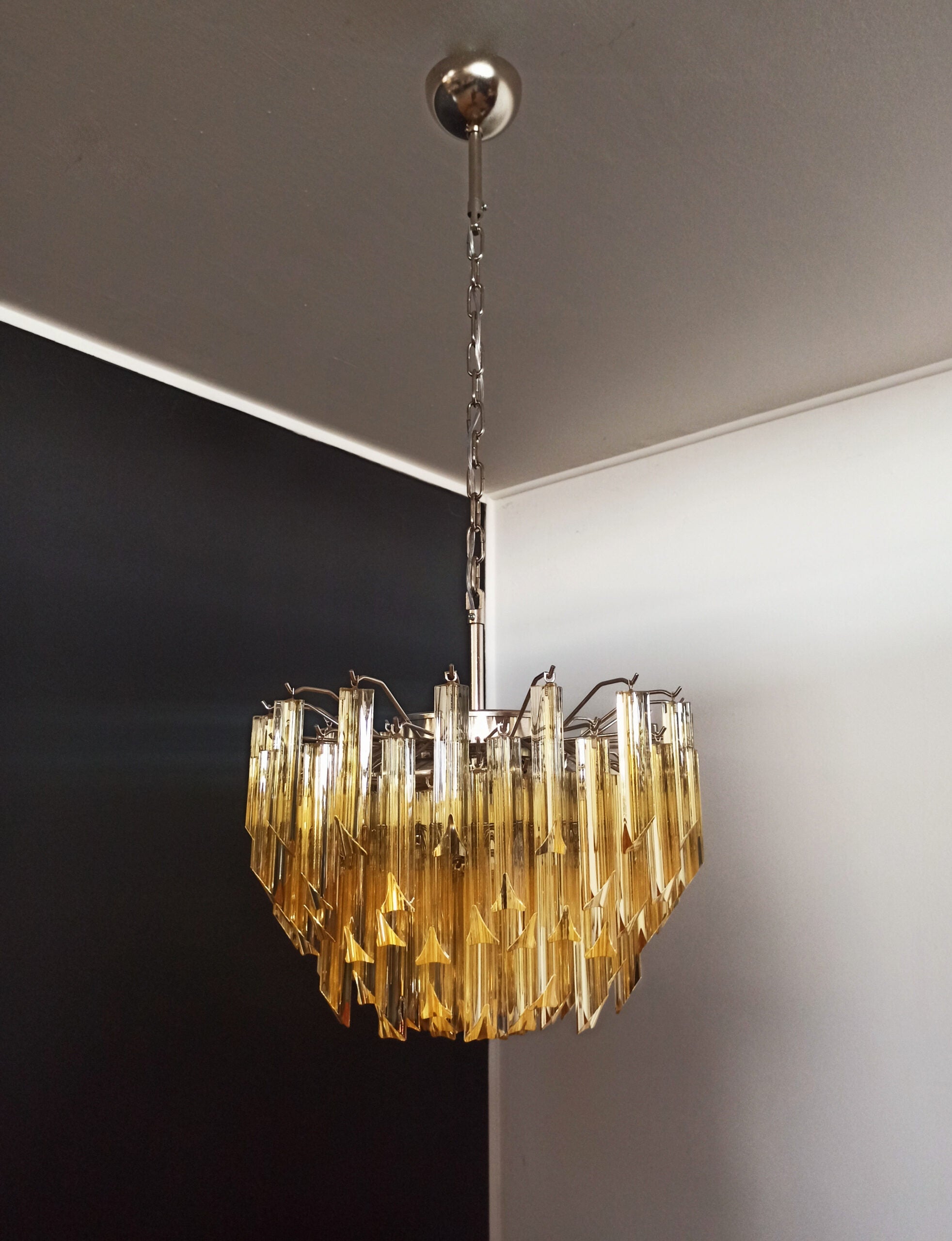 Mid-Century Murano Chandelier | Punto di Luce |  107 Clear and Yellow Prism Glasses