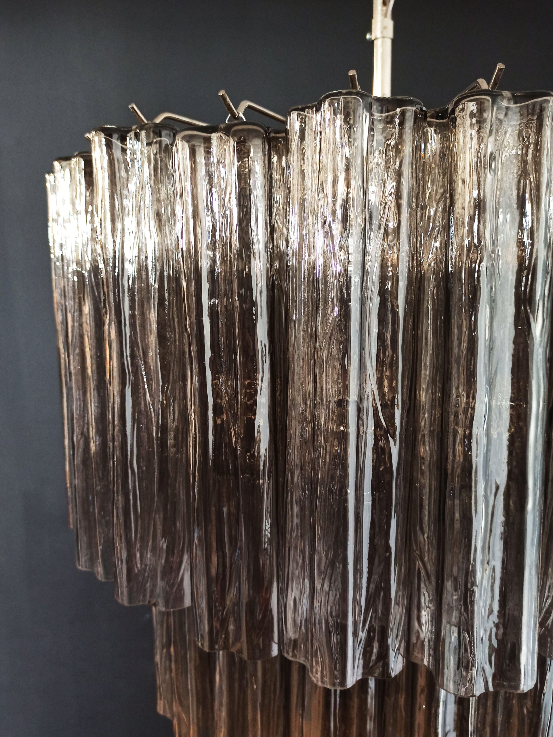 Mid-Century Murano Chandelier | Punto di Luce |  52 Smoky Glass Tubes