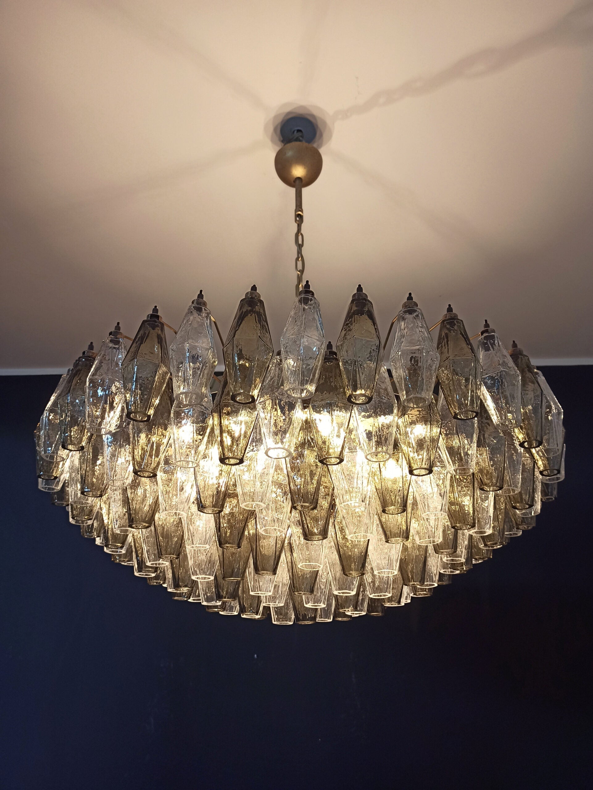 Mid-Century Murano Chandelier | Punto di Luce |  185 Clear and Smoky Poliedri Glass