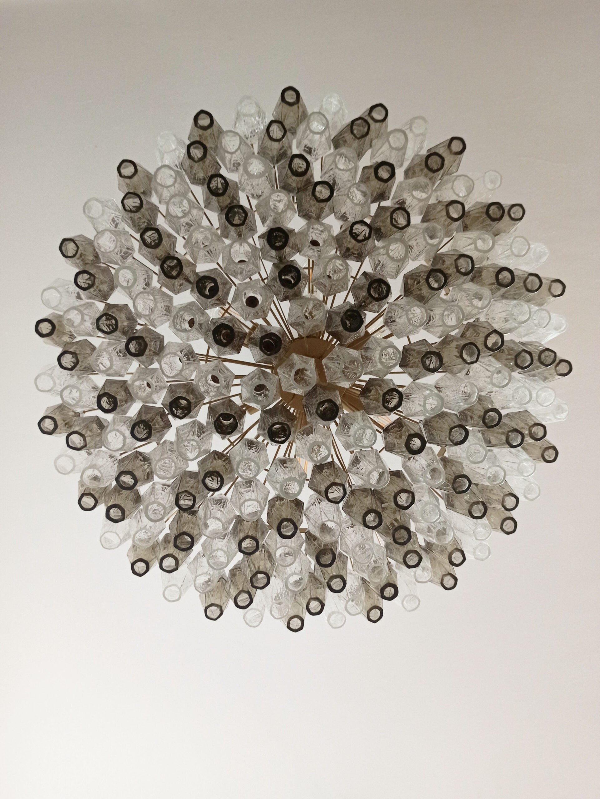 Mid-Century Murano Chandelier | Punto di Luce |  185 Clear and Smoky Poliedri Glass