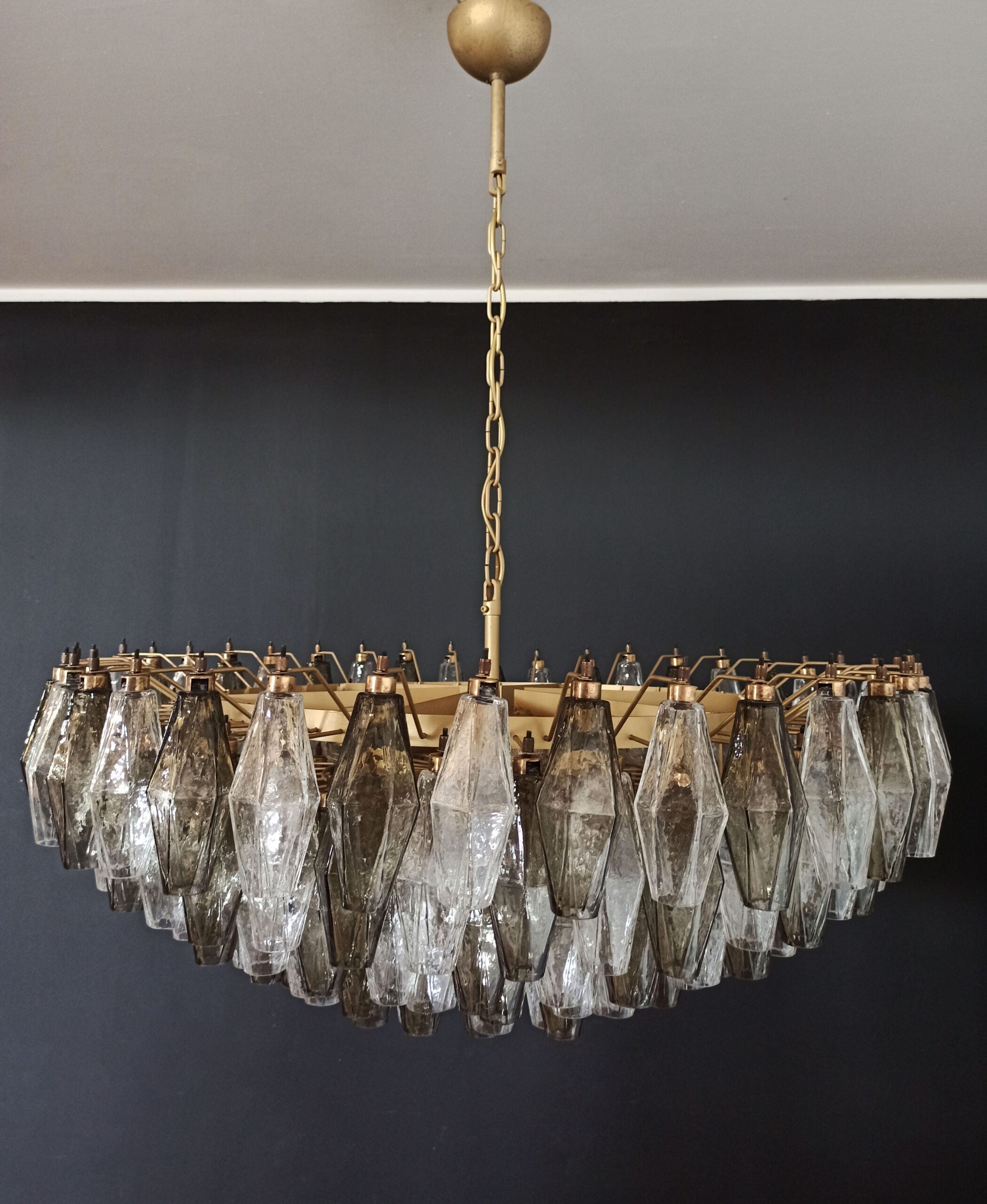 Mid-Century Murano Chandelier | Punto di Luce |  185 Clear and Smoky Poliedri Glass