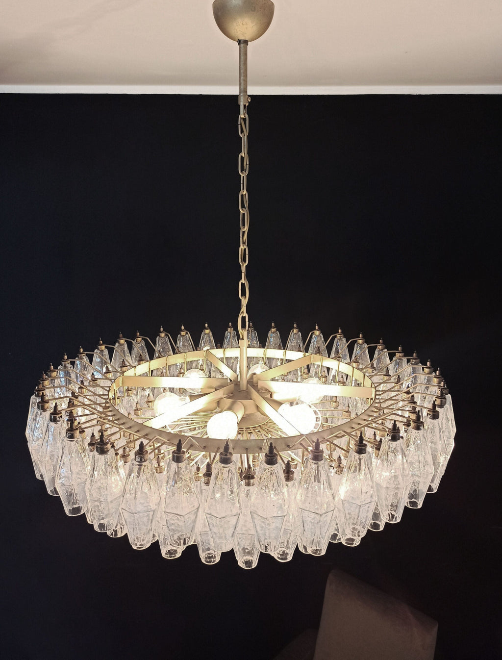 Mid-Century Murano Chandelier | Punto di Luce |  185 Iridescent Poliedri Glass