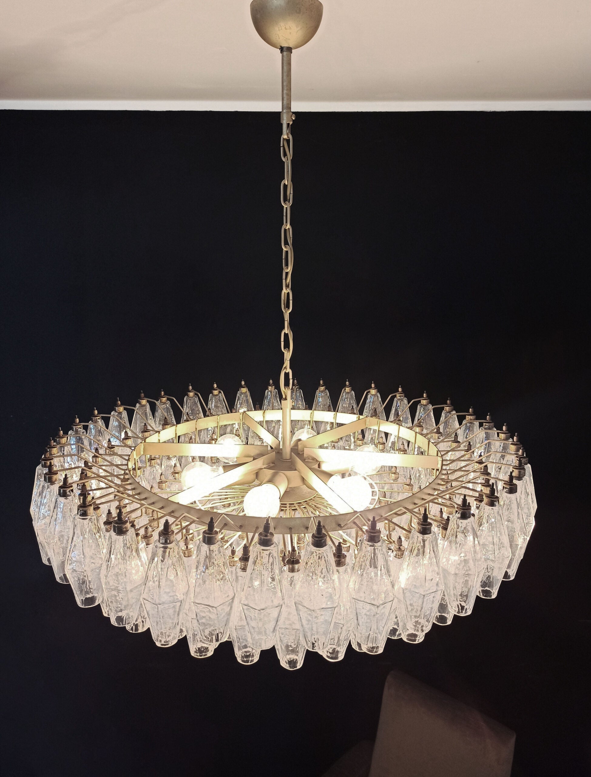 Mid-Century Murano Chandelier | Punto di Luce |  185 Iridescent Poliedri Glass