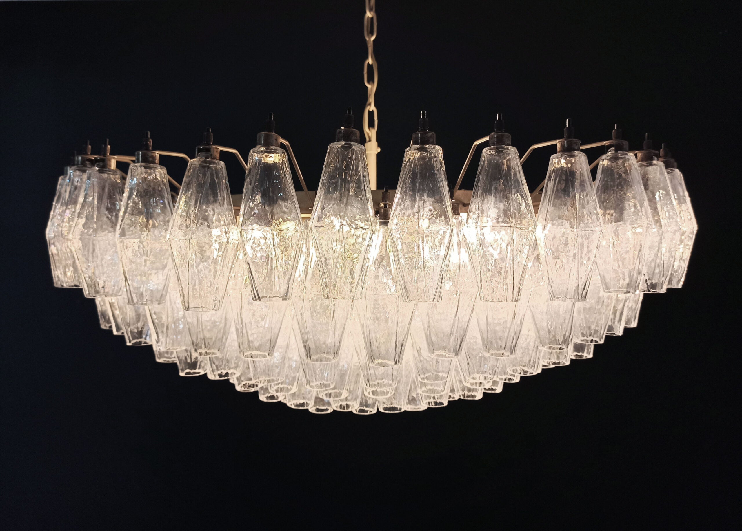 Mid-Century Murano Chandelier | Punto di Luce |  185 Iridescent Poliedri Glass