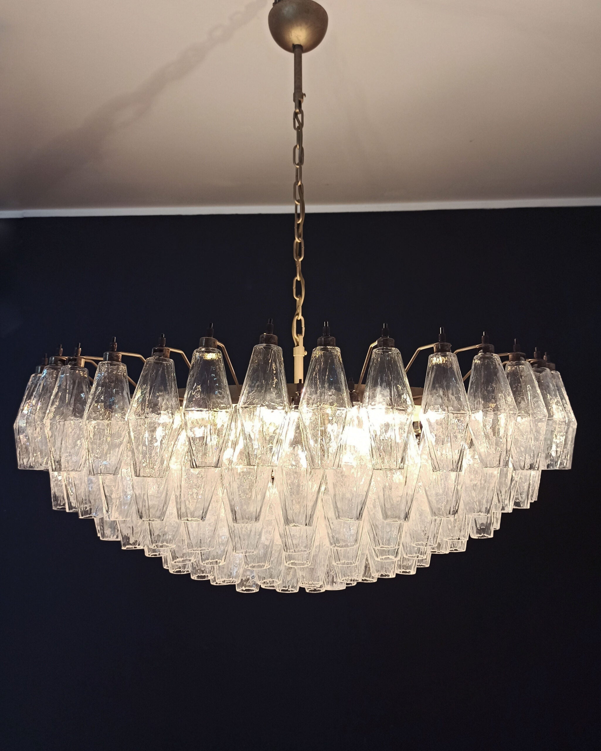 Mid-Century Murano Chandelier | Punto di Luce |  185 Iridescent Poliedri Glass