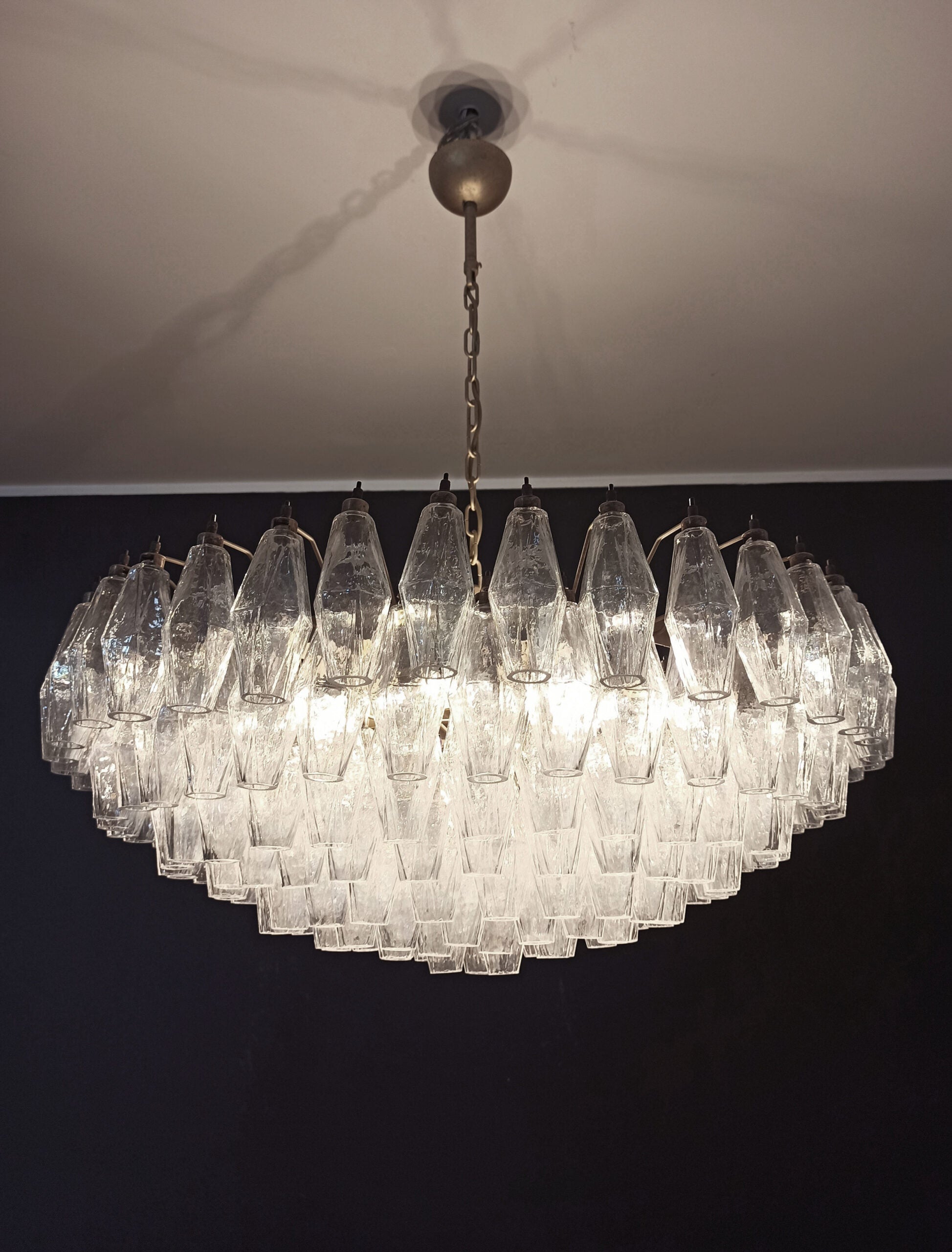 Mid-Century Murano Chandelier | Punto di Luce |  185 Iridescent Poliedri Glass