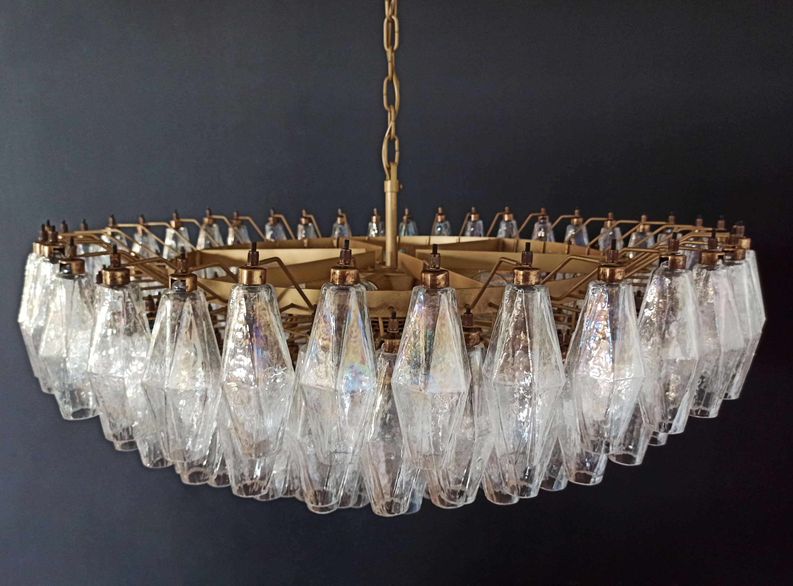 Mid-Century Murano Chandelier | Punto di Luce |  185 Iridescent Poliedri Glass
