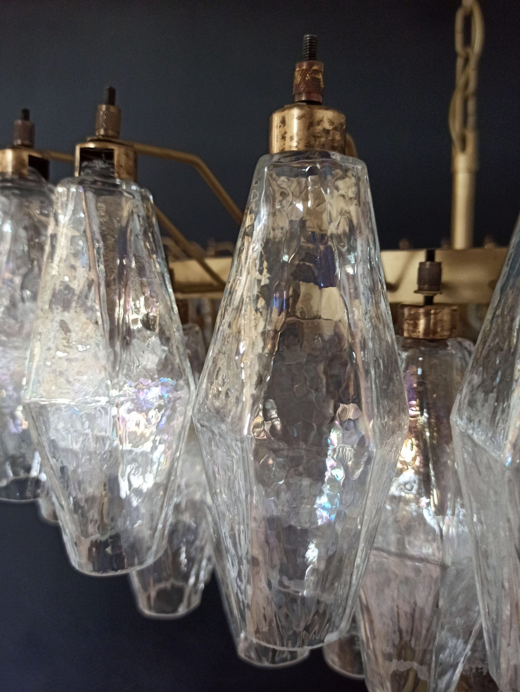 Mid-Century Murano Chandelier | Punto di Luce |  185 Iridescent Poliedri Glass