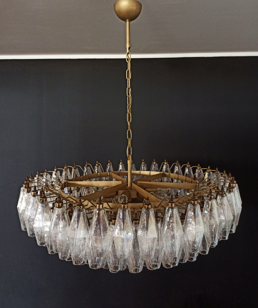 Mid-Century Murano Chandelier | Punto di Luce |  185 Iridescent Poliedri Glass