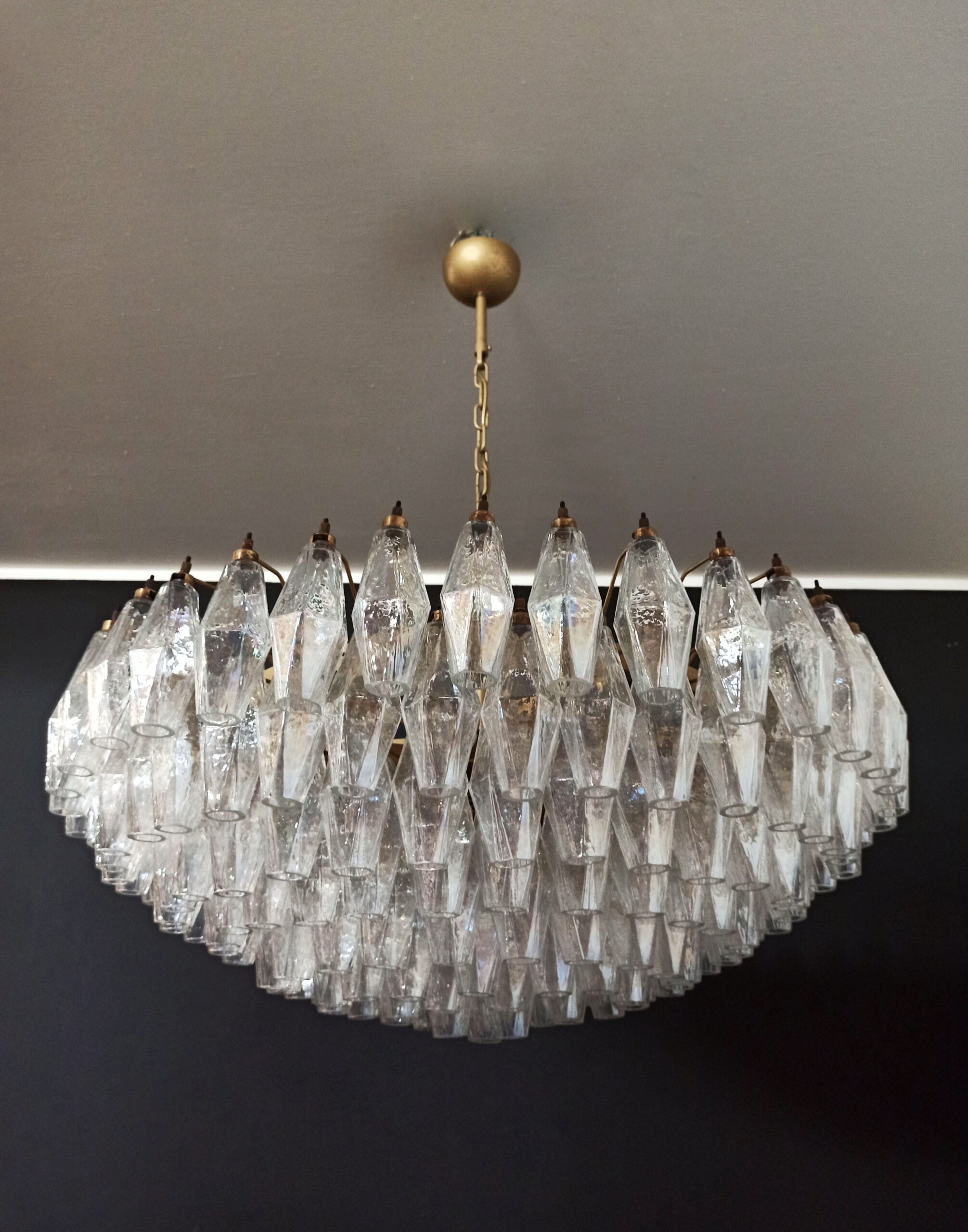 Mid-Century Murano Chandelier | Punto di Luce |  185 Iridescent Poliedri Glass