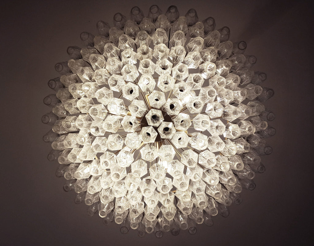 Mid-Century Murano Chandelier | Punto di Luce |  185 Iridescent Poliedri Glass