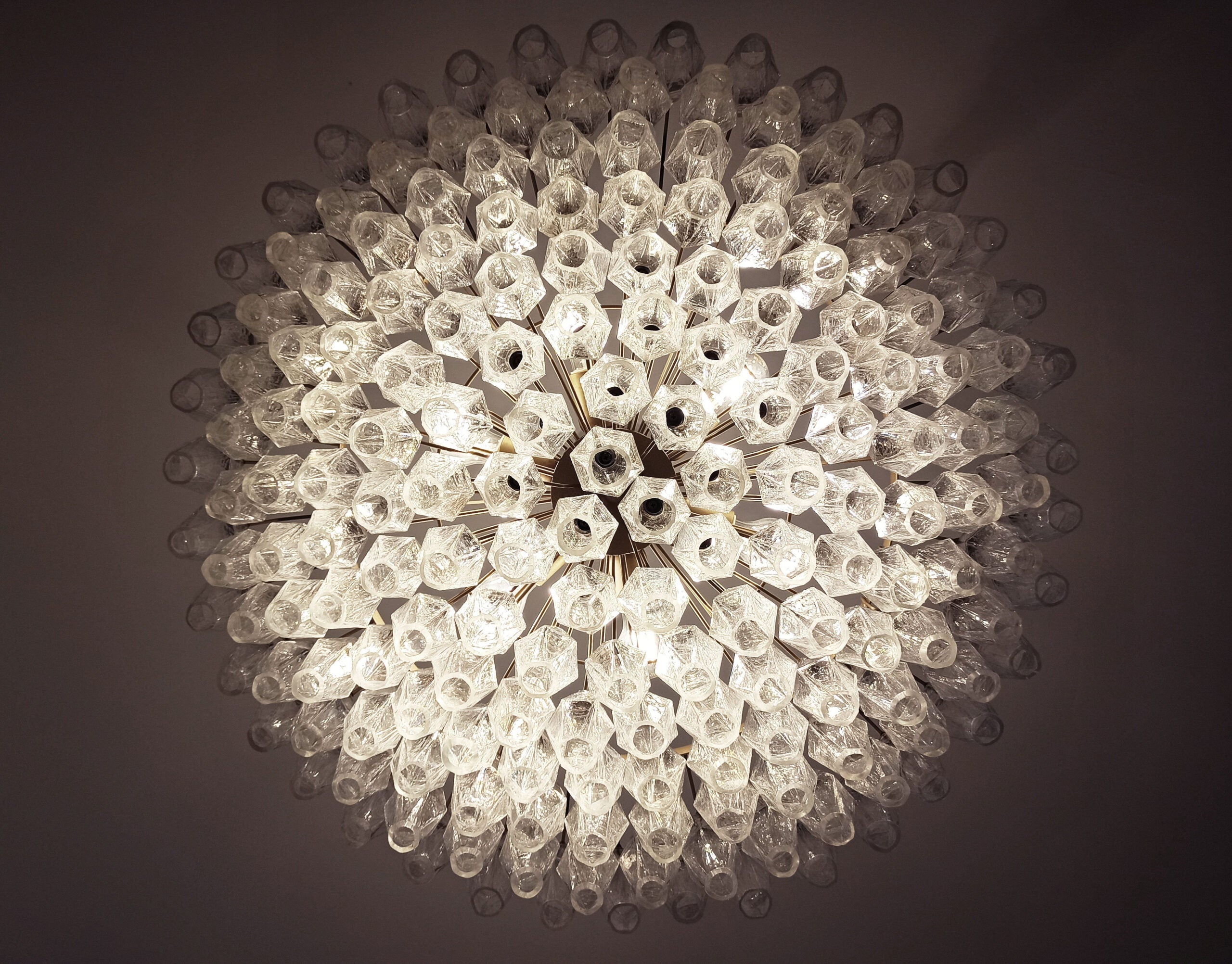Mid-Century Murano Chandelier | Punto di Luce |  185 Iridescent Poliedri Glass