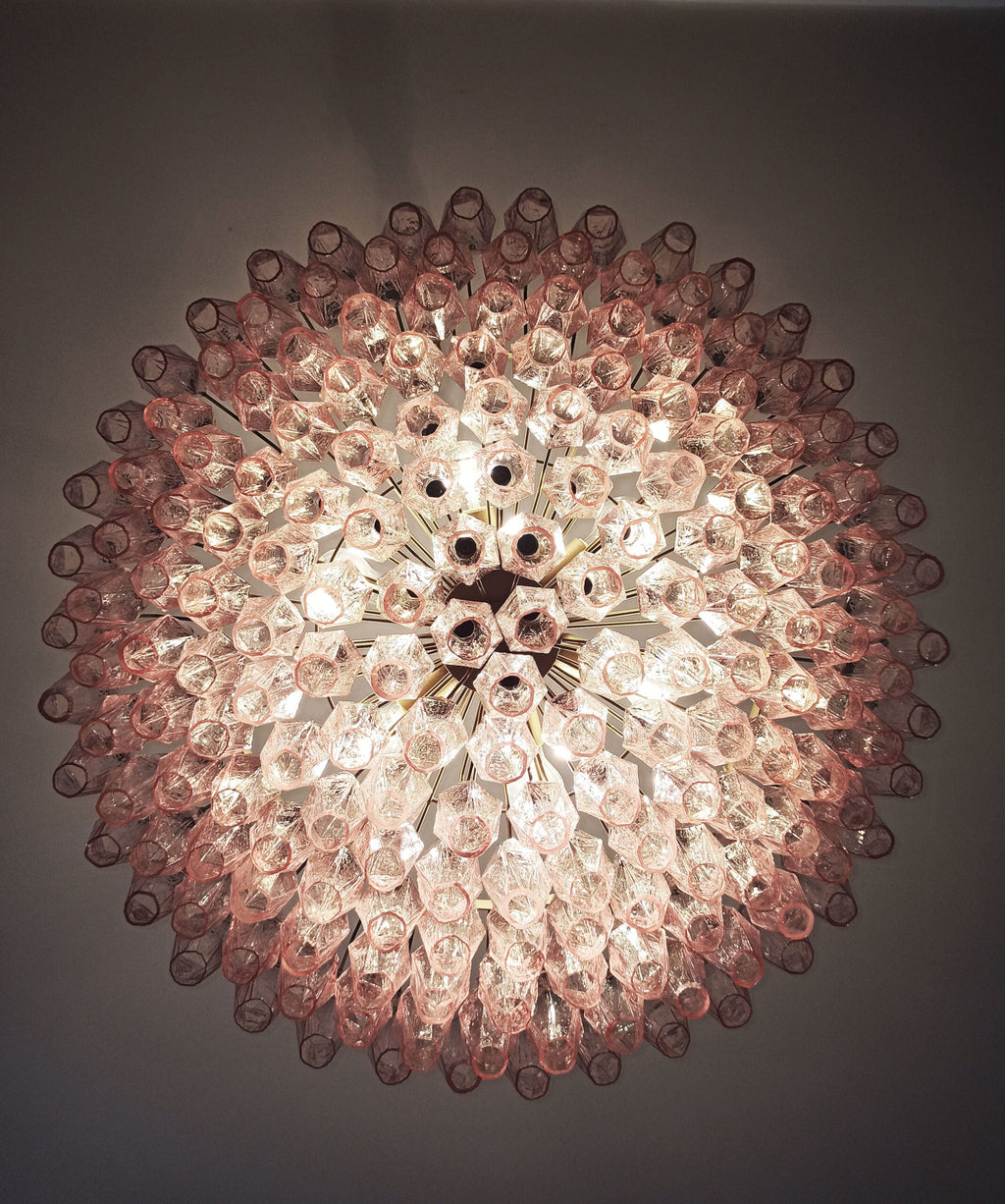 Mid-Century Murano Chandelier | Punto di Luce |  185 Pink Poliedri Glass