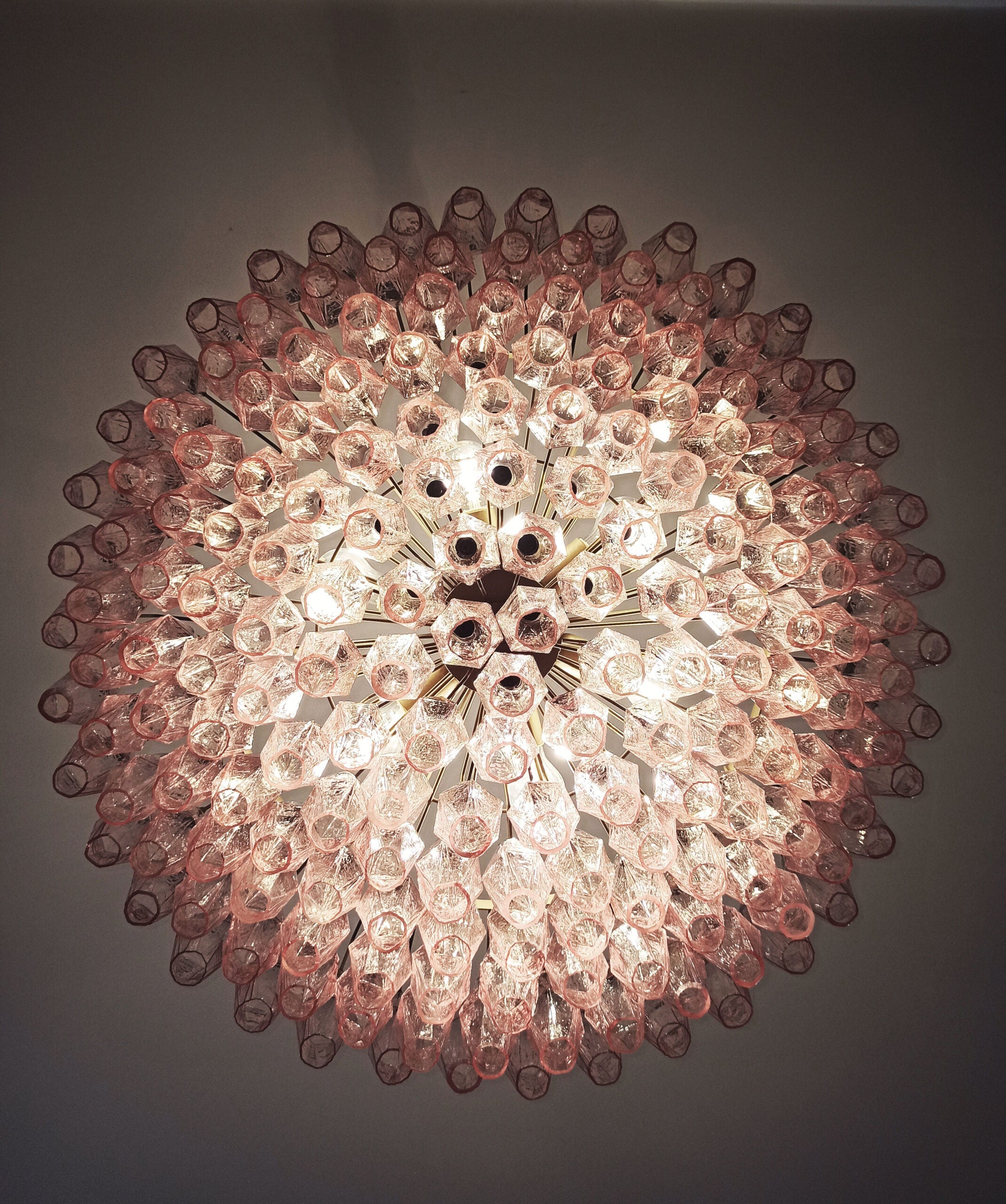 Mid-Century Murano Chandelier | Punto di Luce |  185 Pink Poliedri Glass