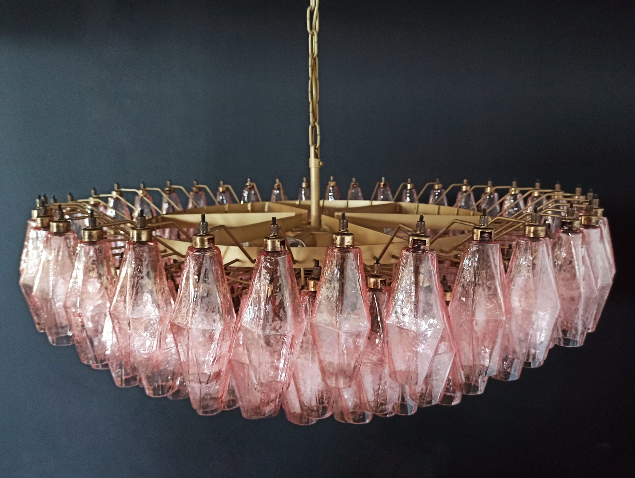 Mid-Century Murano Chandelier | Punto di Luce |  185 Pink Poliedri Glass