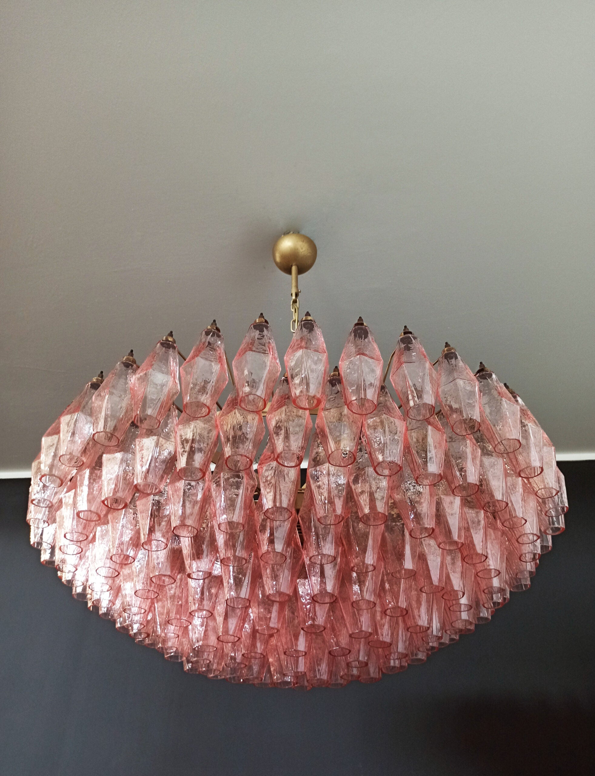 Mid-Century Murano Chandelier | Punto di Luce |  185 Pink Poliedri Glass