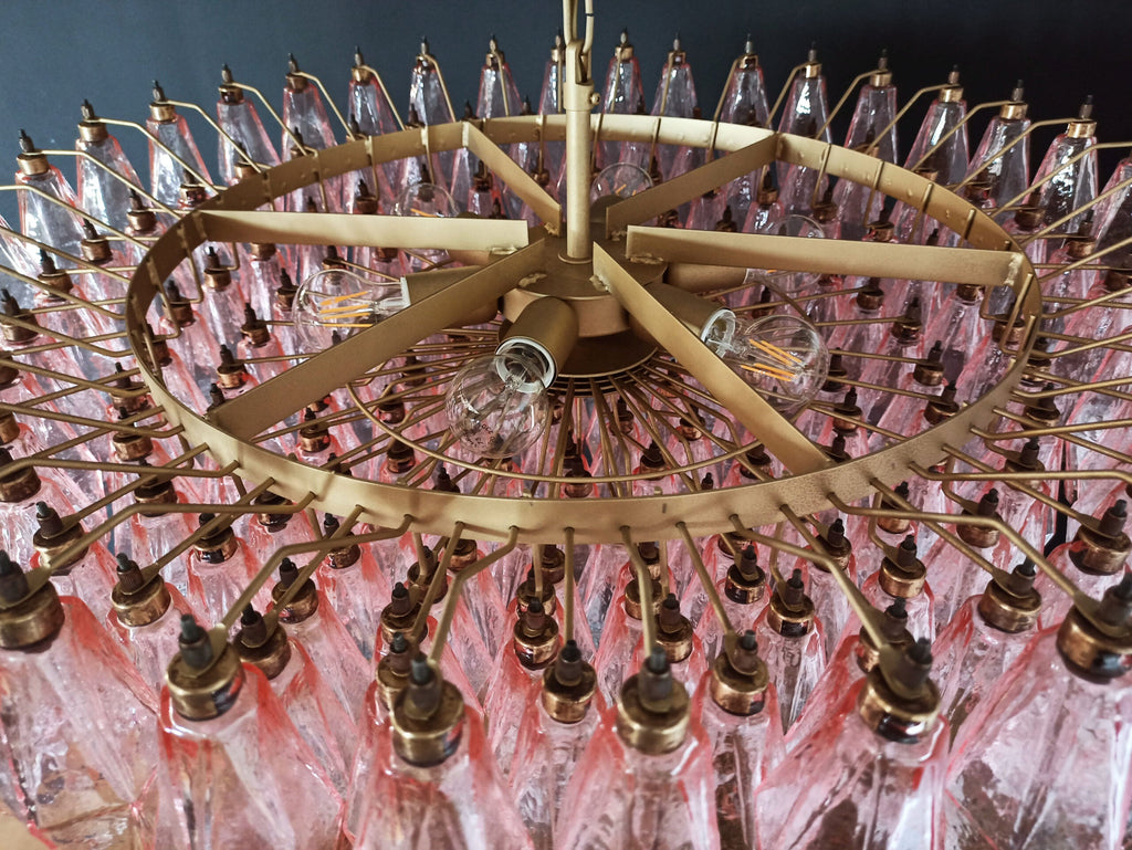 Mid-Century Murano Chandelier | Punto di Luce |  185 Pink Poliedri Glass