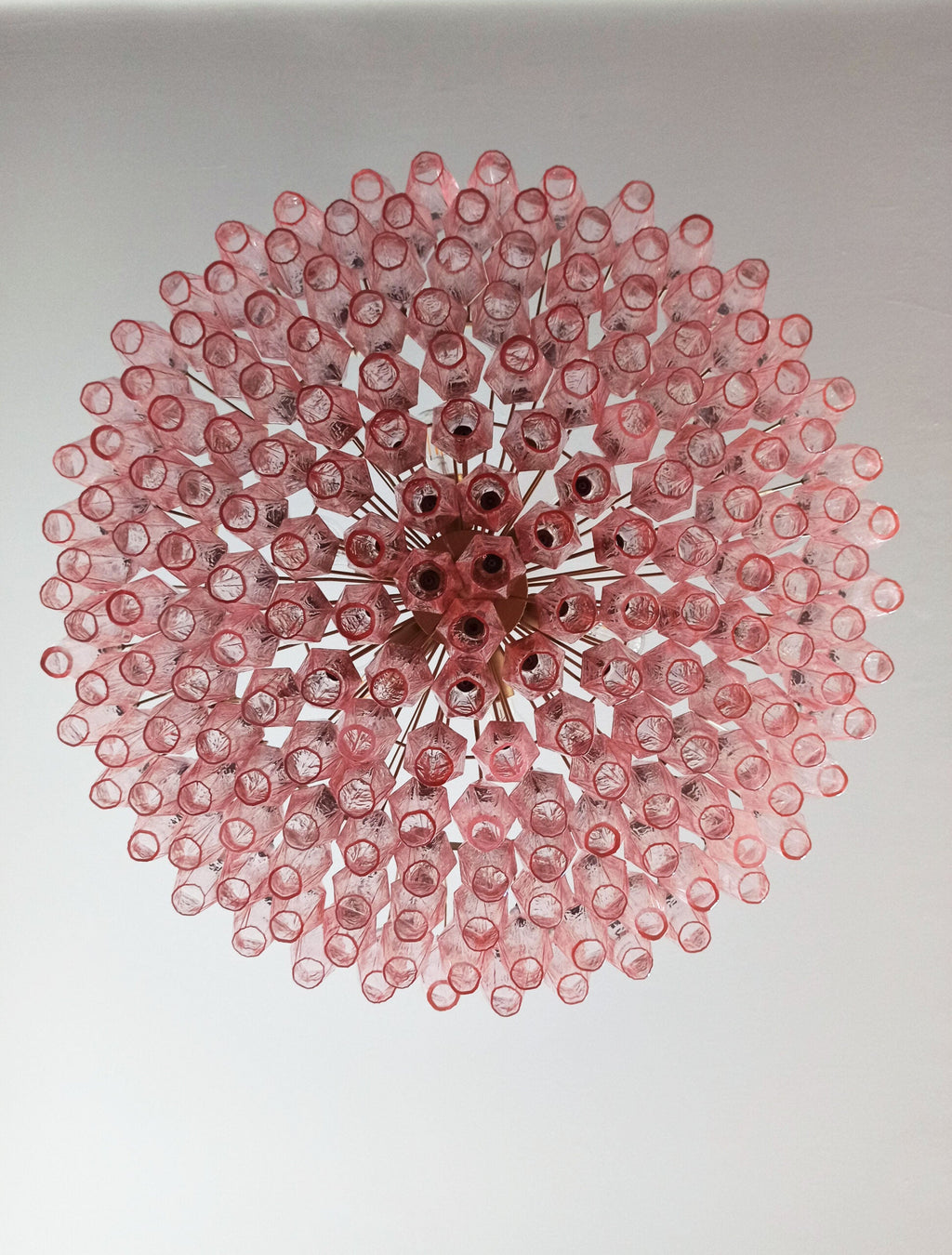 Mid-Century Murano Chandelier | Punto di Luce |  185 Pink Poliedri Glass