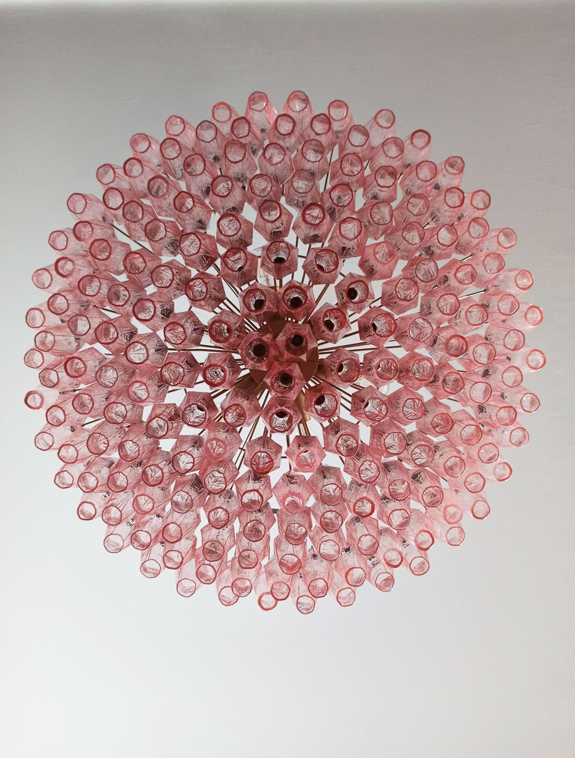Mid-Century Murano Chandelier | Punto di Luce |  185 Pink Poliedri Glass