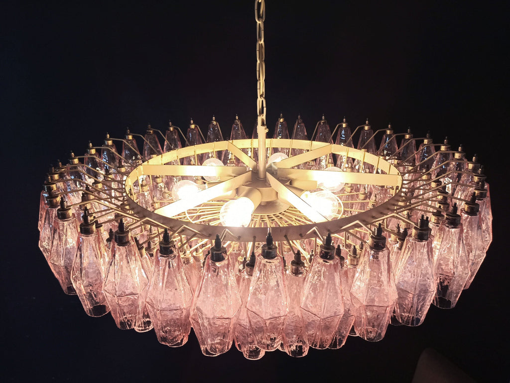 Mid-Century Murano Chandelier | Punto di Luce |  185 Pink Poliedri Glass