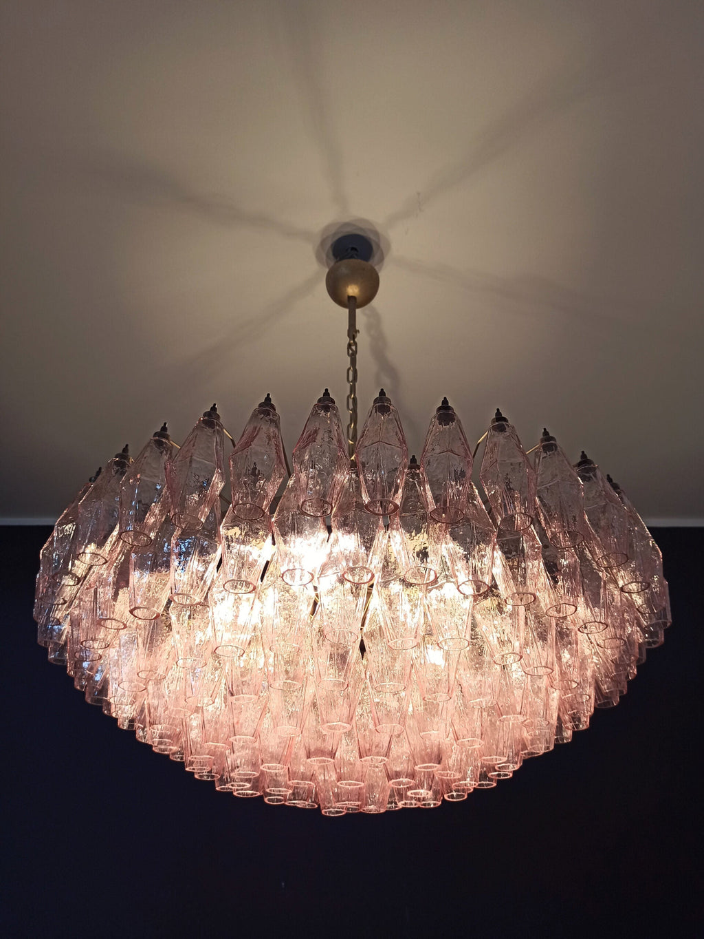 Mid-Century Murano Chandelier | Punto di Luce |  185 Pink Poliedri Glass