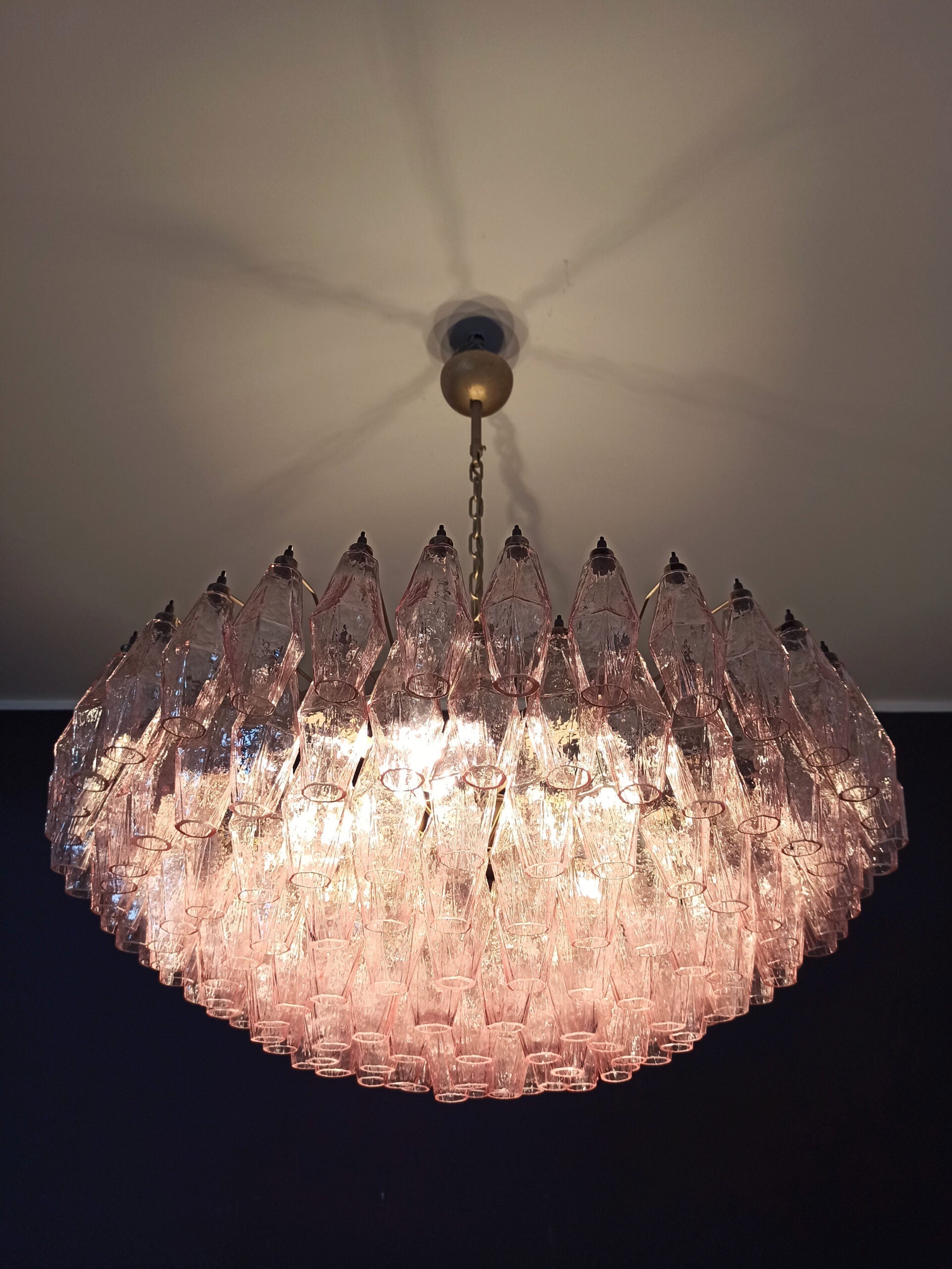 Mid-Century Murano Chandelier | Punto di Luce |  185 Pink Poliedri Glass