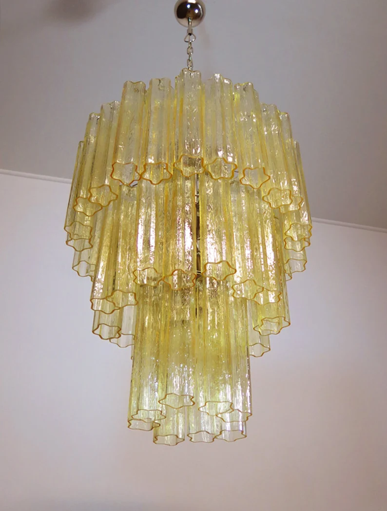 Mid-Century Murano Chandelier | Punto di Luce |  48 Yellow Glass Tubes