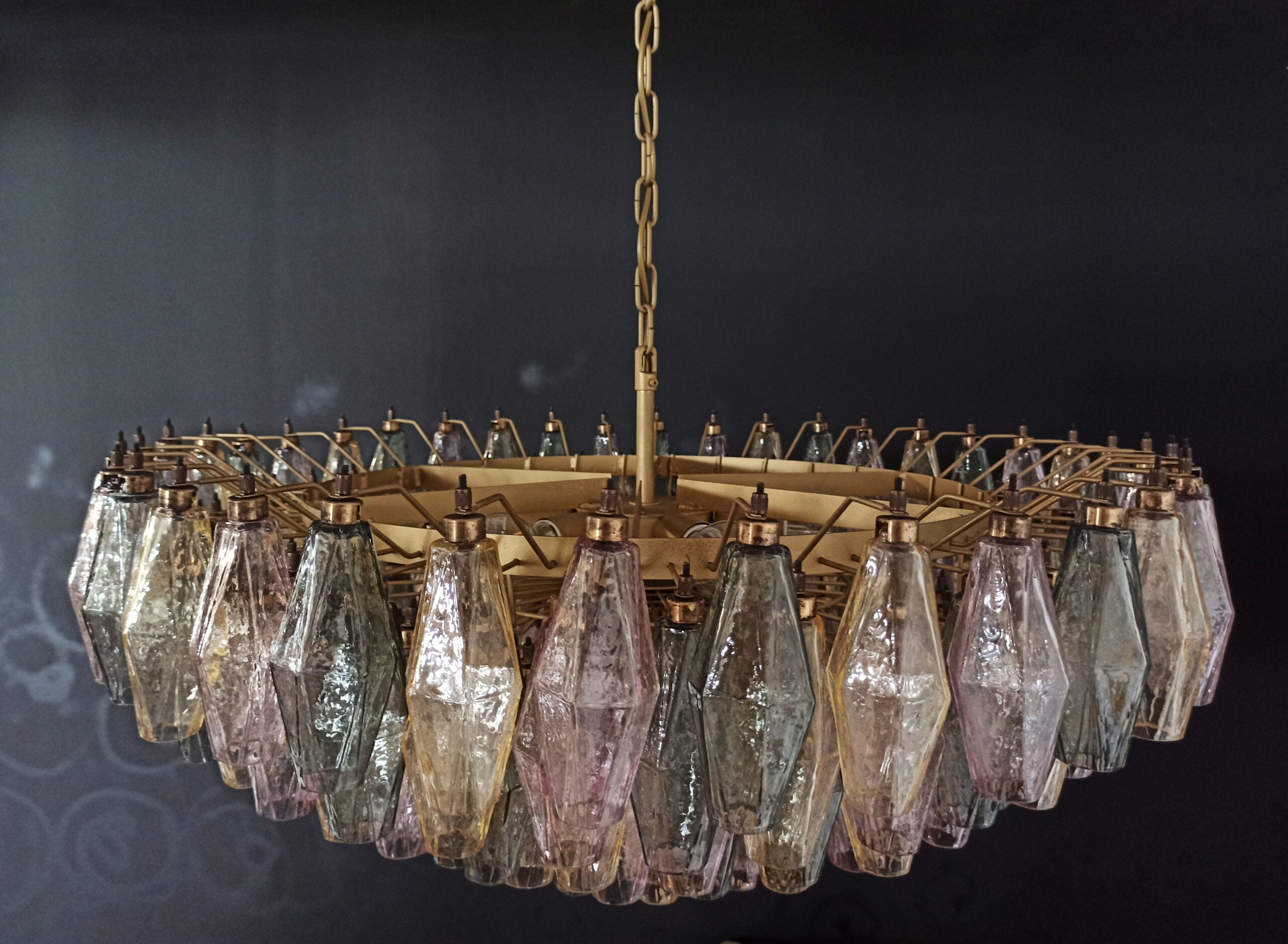 Mid-Century Murano Chandelier | Punto di Luce |  185 Multicolored Poliedri Glass