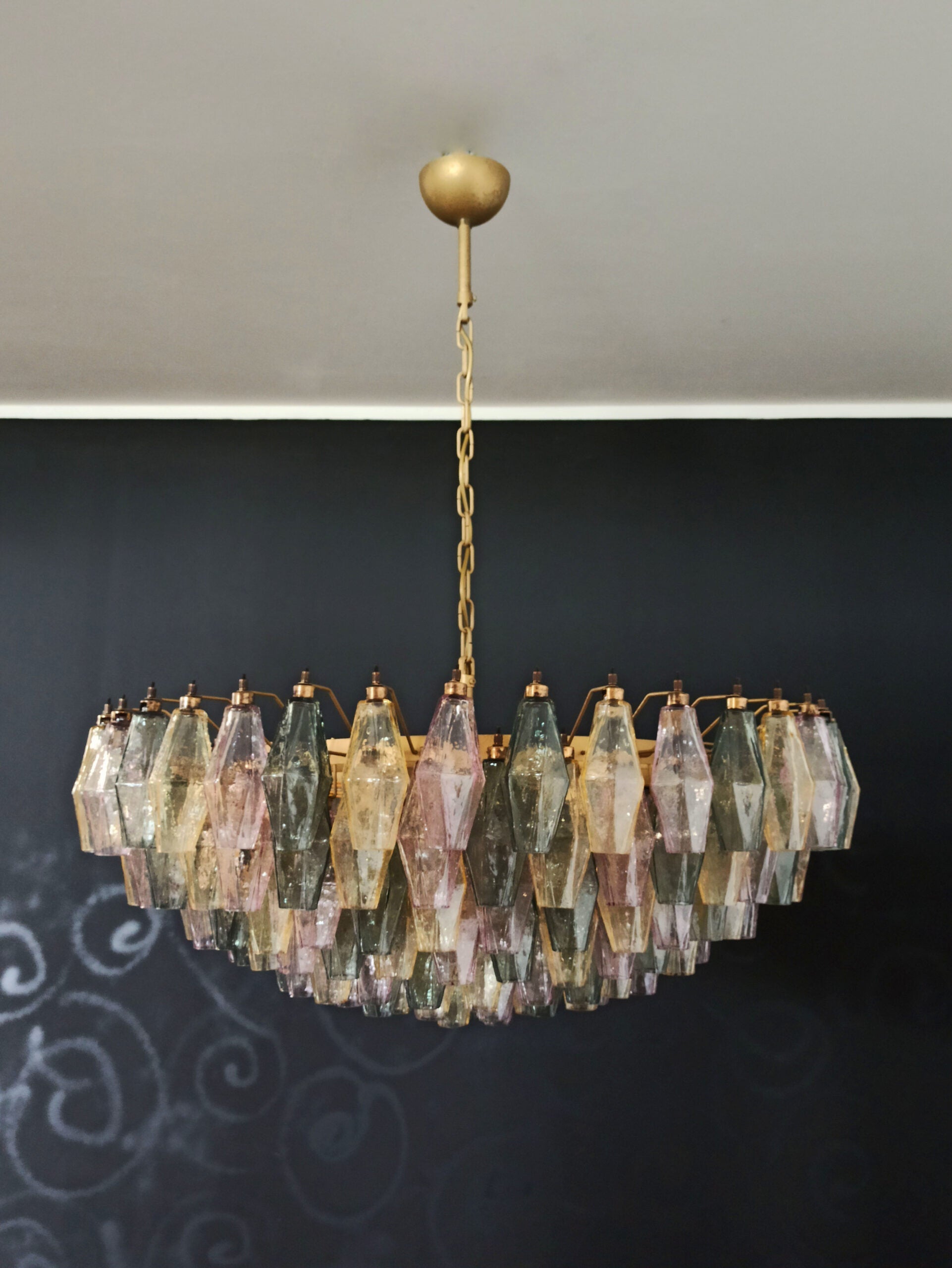 Mid-Century Murano Chandelier | Punto di Luce |  185 Multicolored Poliedri Glass