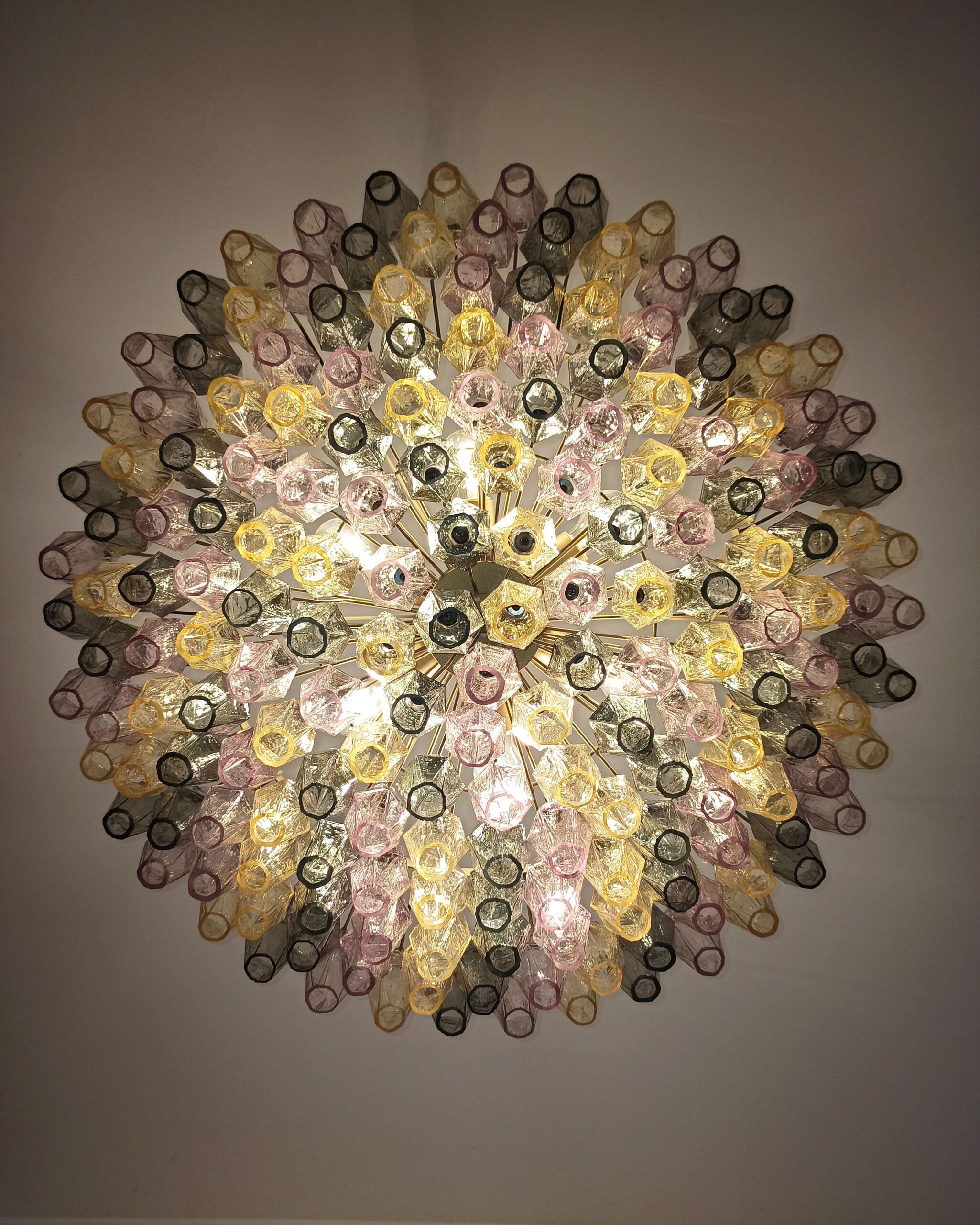 Mid-Century Murano Chandelier | Punto di Luce |  185 Multicolored Poliedri Glass