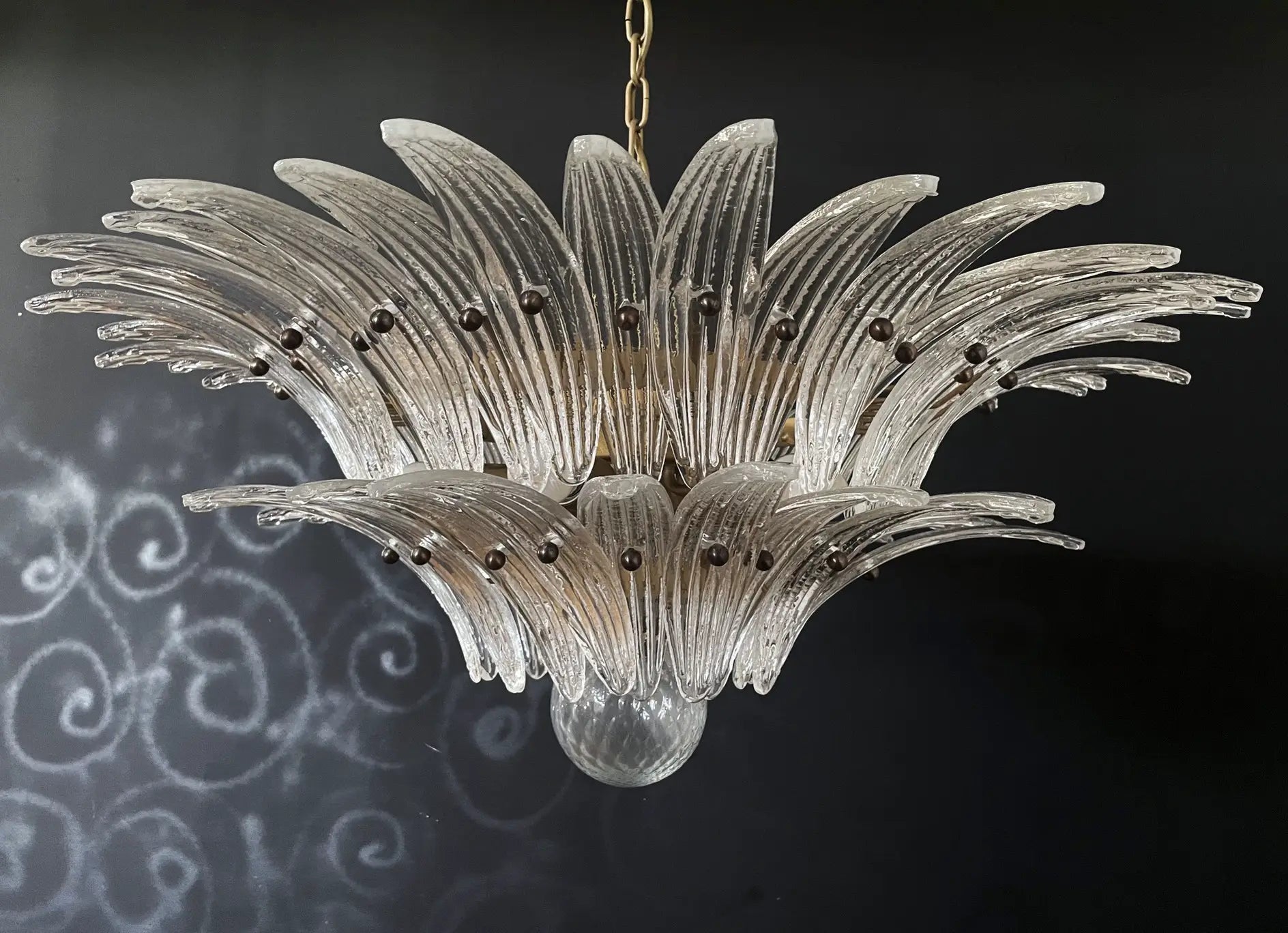 Mid-Century Murano Chandelier | Punto di Luce |  58 Clear Palmette Glass