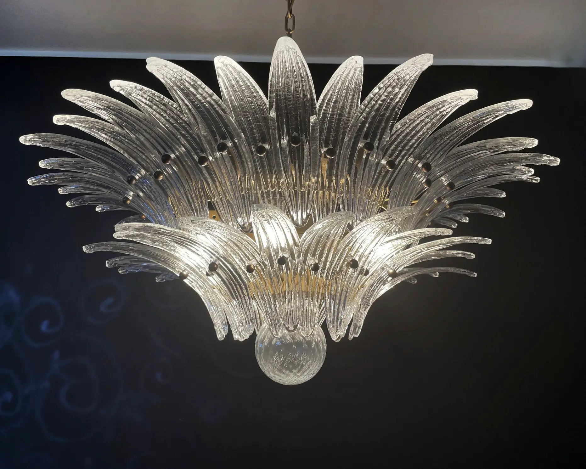 Mid-Century Murano Chandelier | Punto di Luce |  58 Clear Palmette Glass