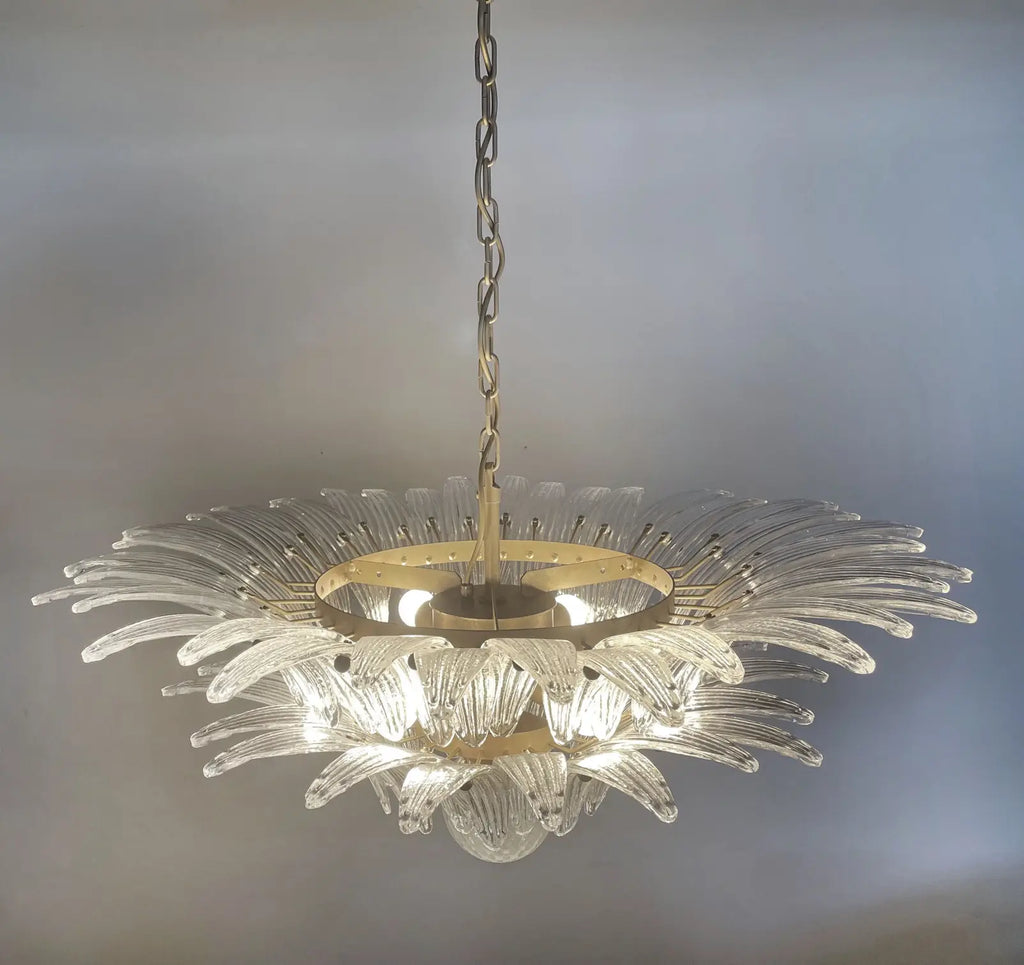 Mid-Century Murano Chandelier | Punto di Luce |  58 Clear Palmette Glass
