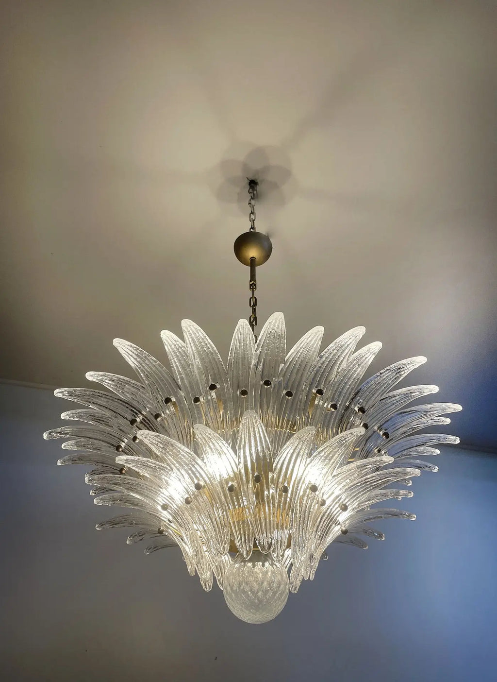 Mid-Century Murano Chandelier | Punto di Luce |  58 Clear Palmette Glass