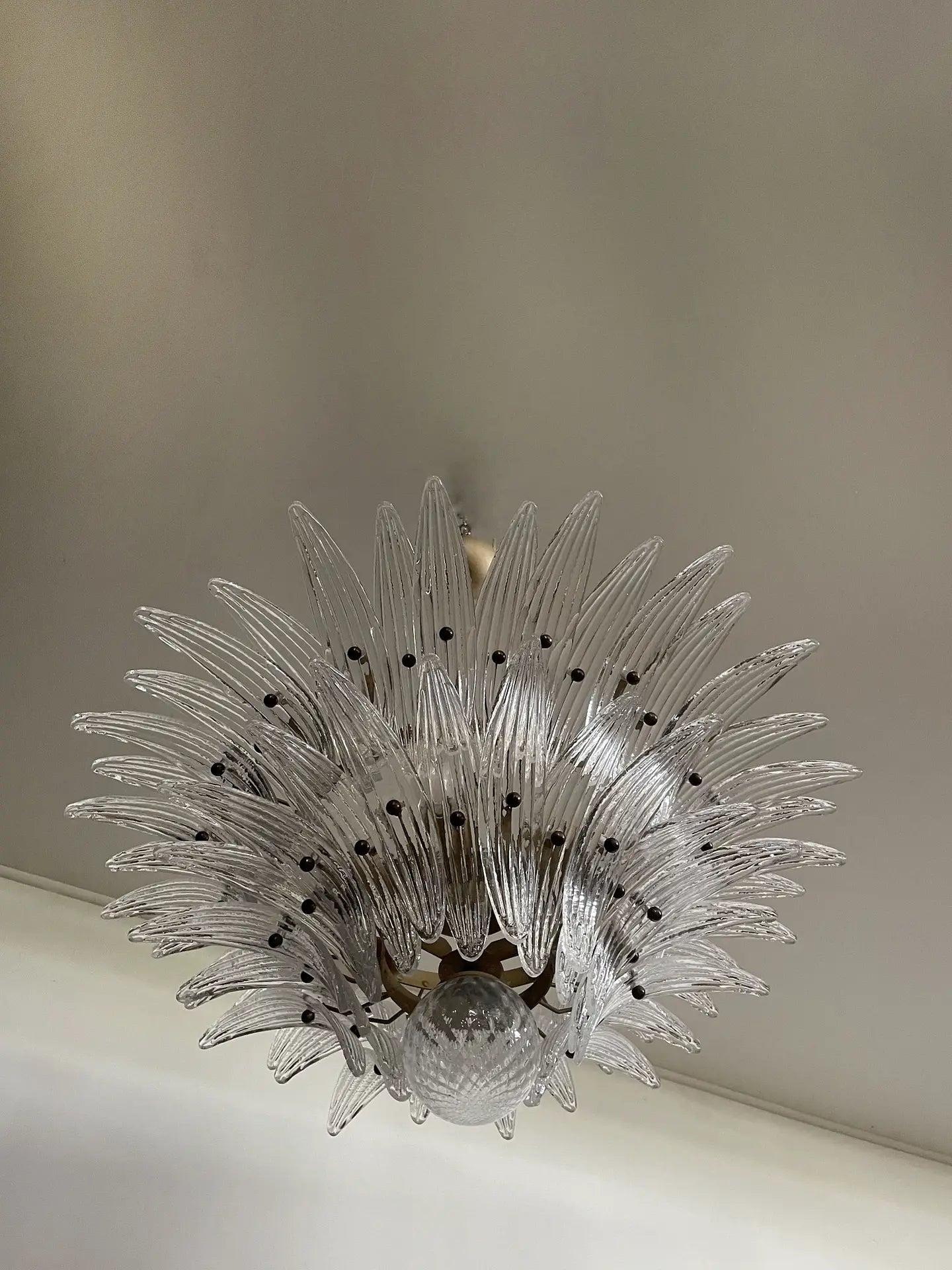 Mid-Century Murano Chandelier | Punto di Luce |  58 Clear Palmette Glass
