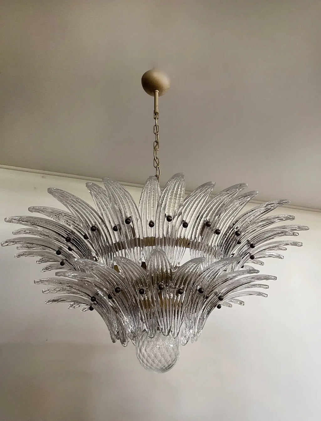 Mid-Century Murano Chandelier | Punto di Luce |  58 Clear Palmette Glass