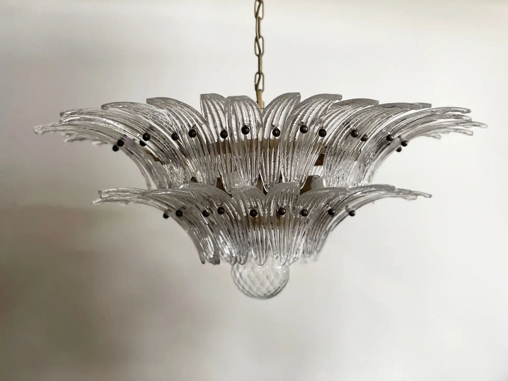 Mid-Century Murano Chandelier | Punto di Luce |  58 Clear Palmette Glass