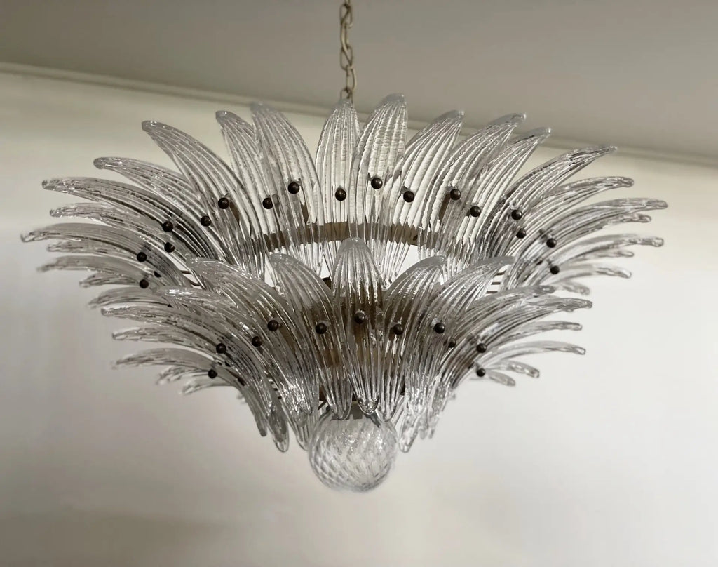 Mid-Century Murano Chandelier | Punto di Luce |  58 Clear Palmette Glass