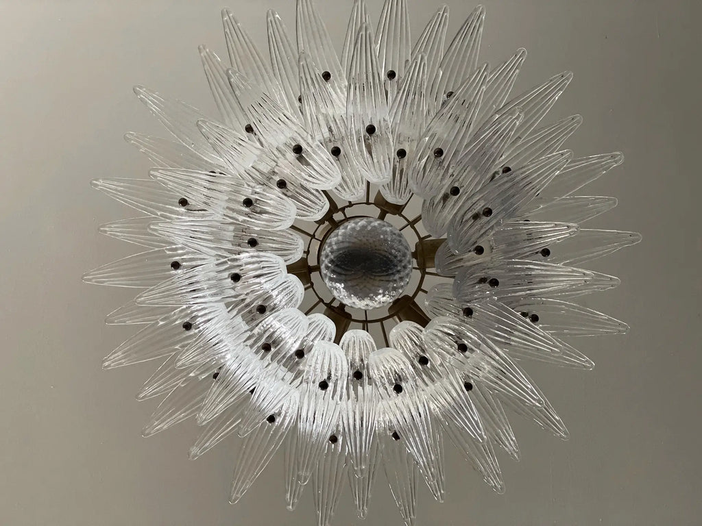 Mid-Century Murano Chandelier | Punto di Luce |  58 Clear Palmette Glass