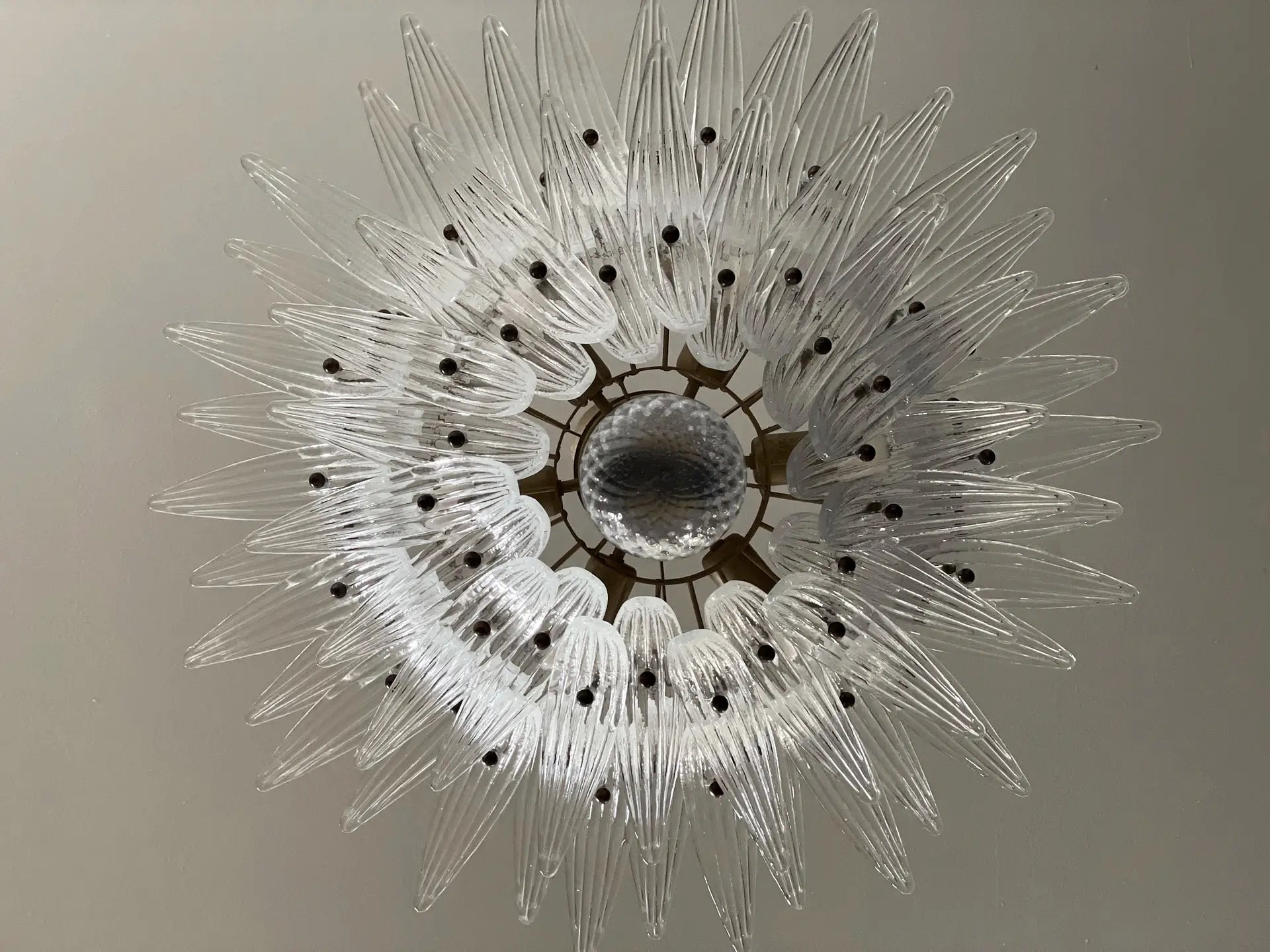 Mid-Century Murano Chandelier | Punto di Luce |  58 Clear Palmette Glass