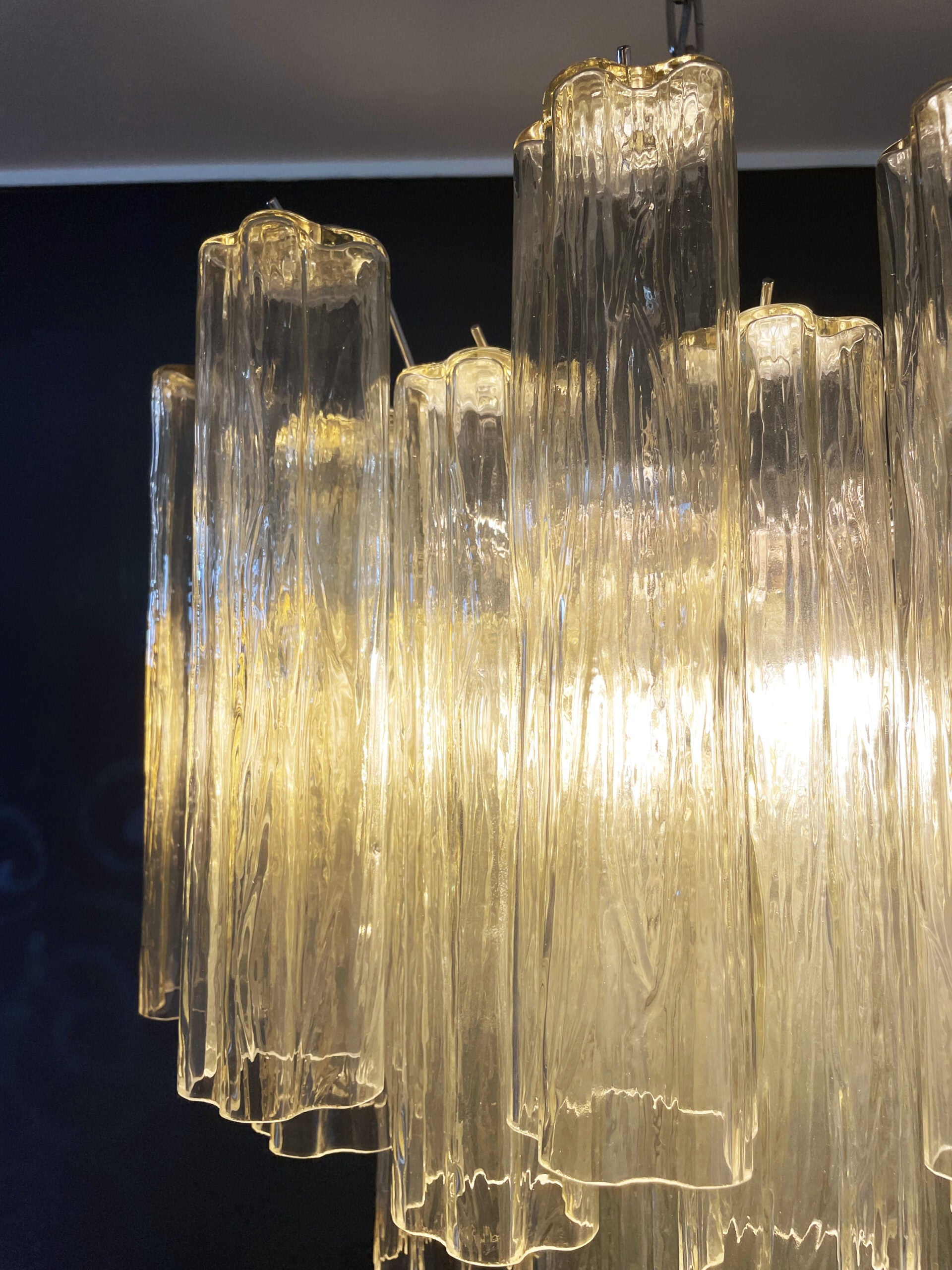 Mid-Century Murano Chandelier | Punto di Luce |  36 Clear and Yellow Glass Tubes