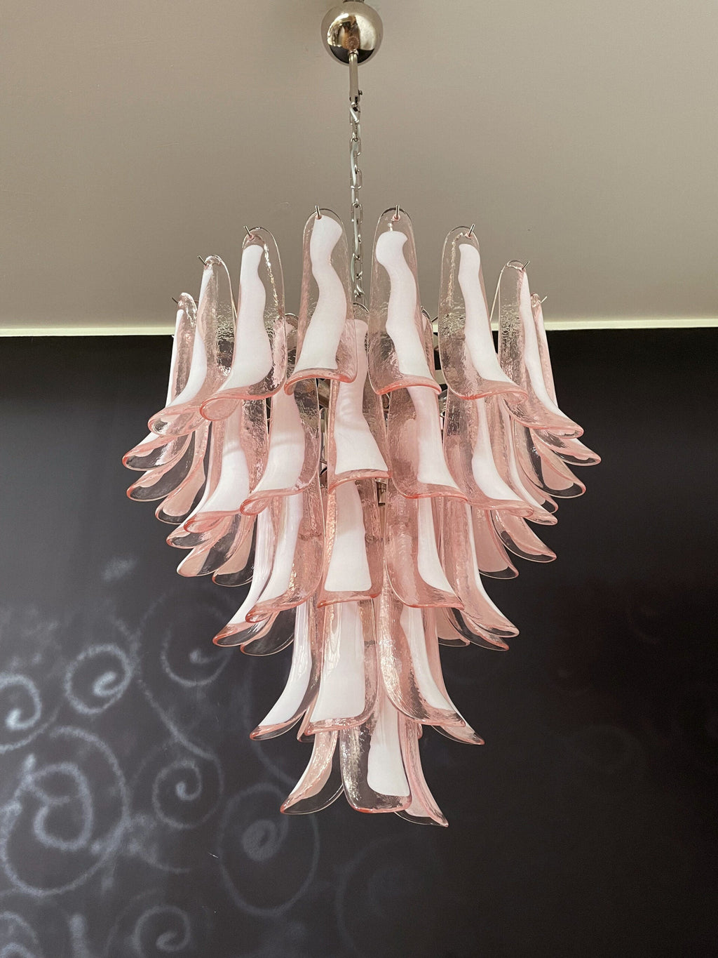 Mid-Century Murano Chandelier | Punto di Luce |  52 Pink Petal Glass