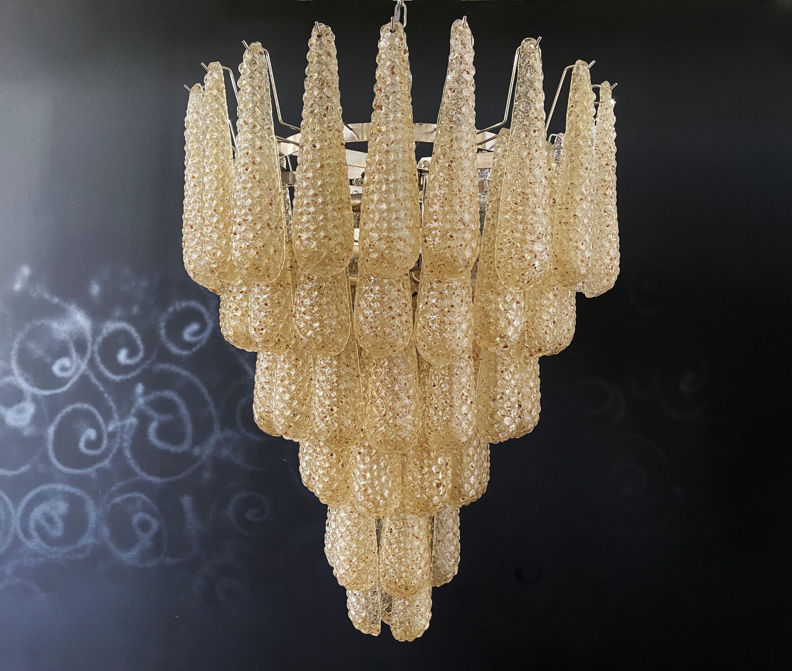 Mid-Century Murano Chandelier | Punto di Luce |  75 Yellow Drop Glasses
