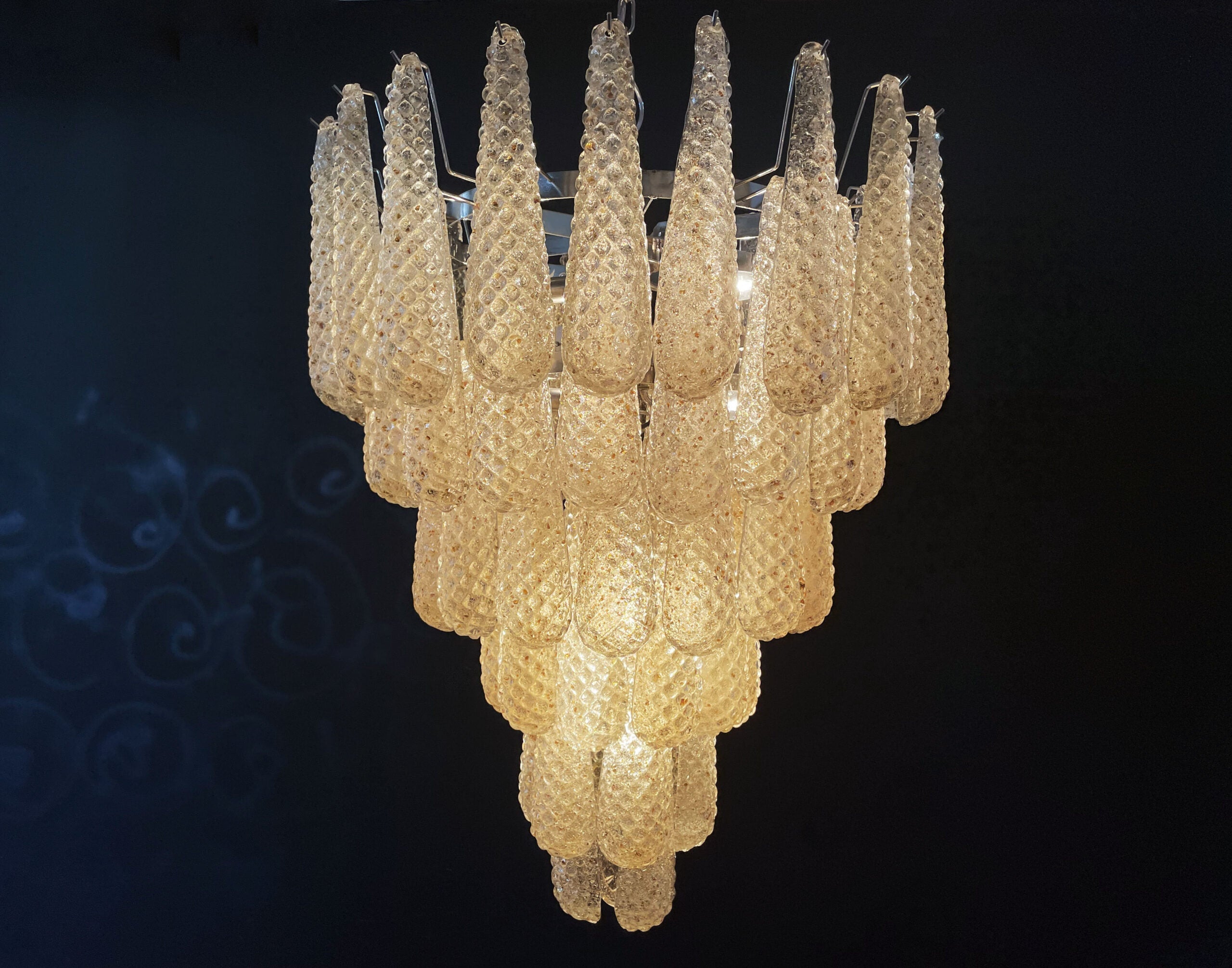 Mid-Century Murano Chandelier | Punto di Luce |  75 Yellow Drop Glasses