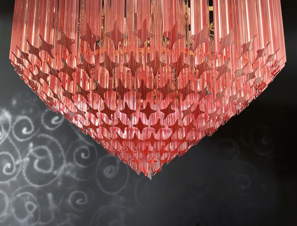 Mid-Century Murano Chandelier | Punto di Luce |  265 Pink Prism Glass