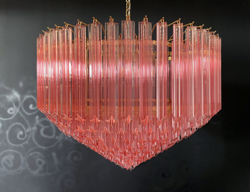 Mid-Century Murano Chandelier | Punto di Luce |  265 Pink Prism Glass